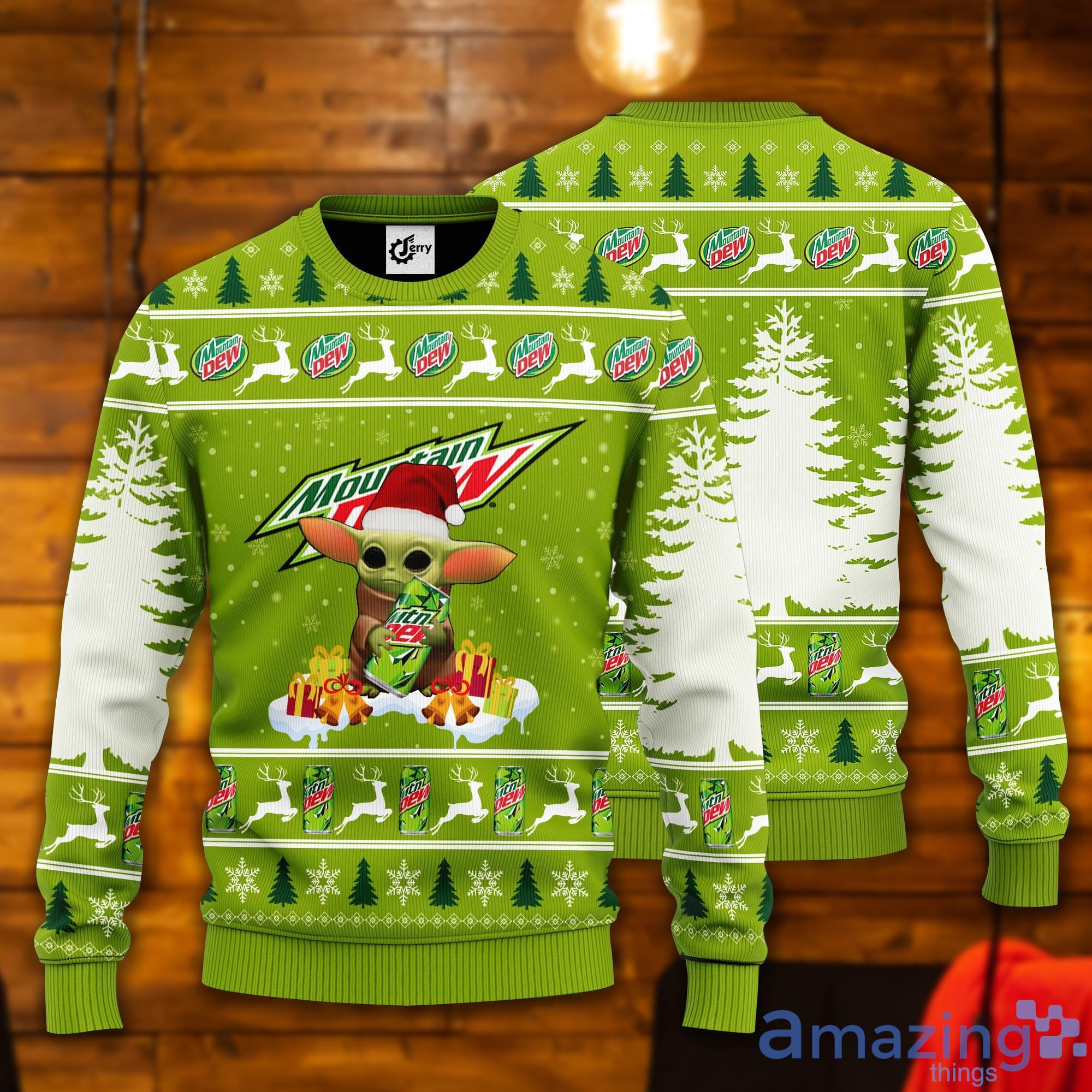 Baby Yoda Hug Mountain Dew Ugly Christmas Sweater Product Photo 1