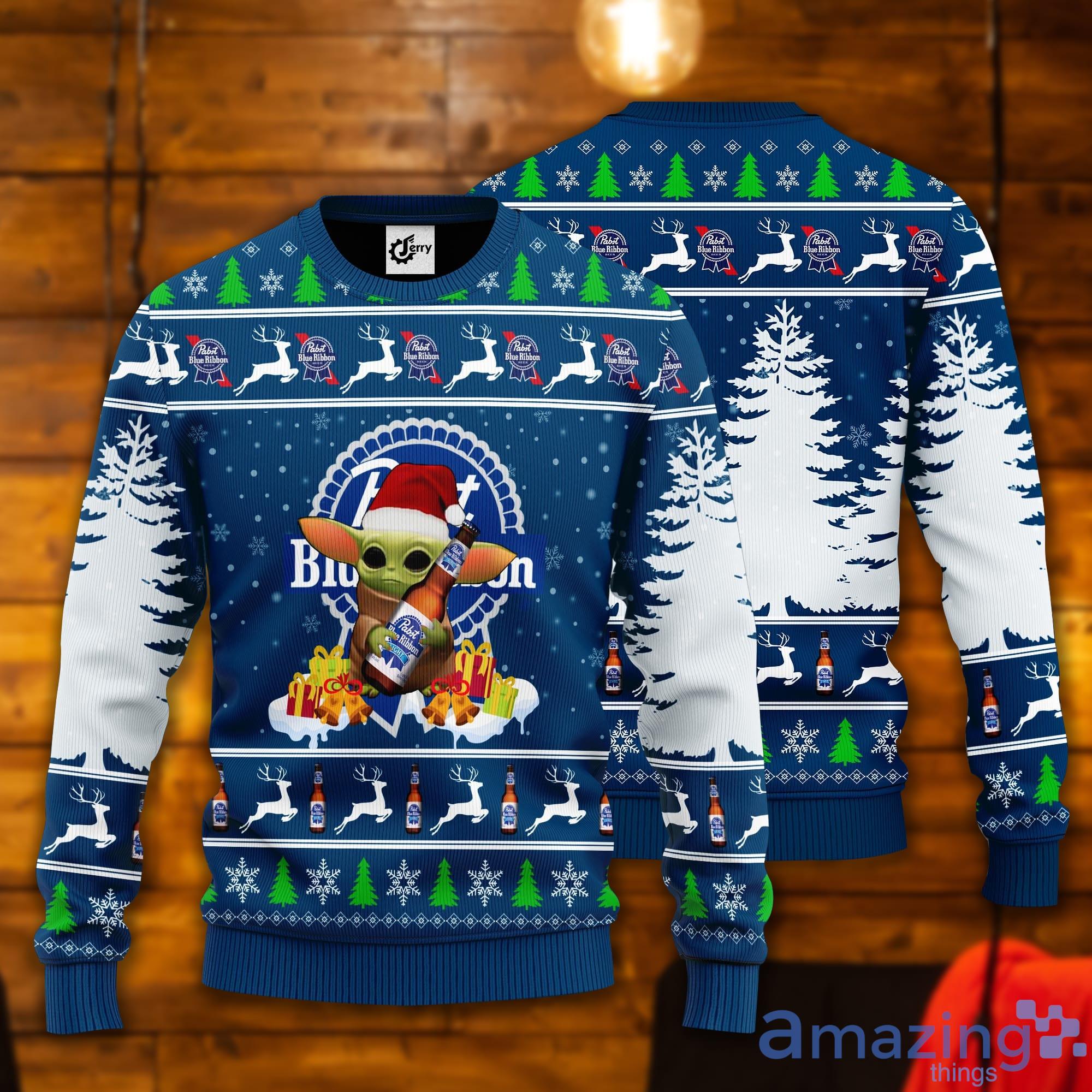 Baby Yoda Hug Pabst Blue Ribbon Ugly Christmas Sweater Product Photo 1