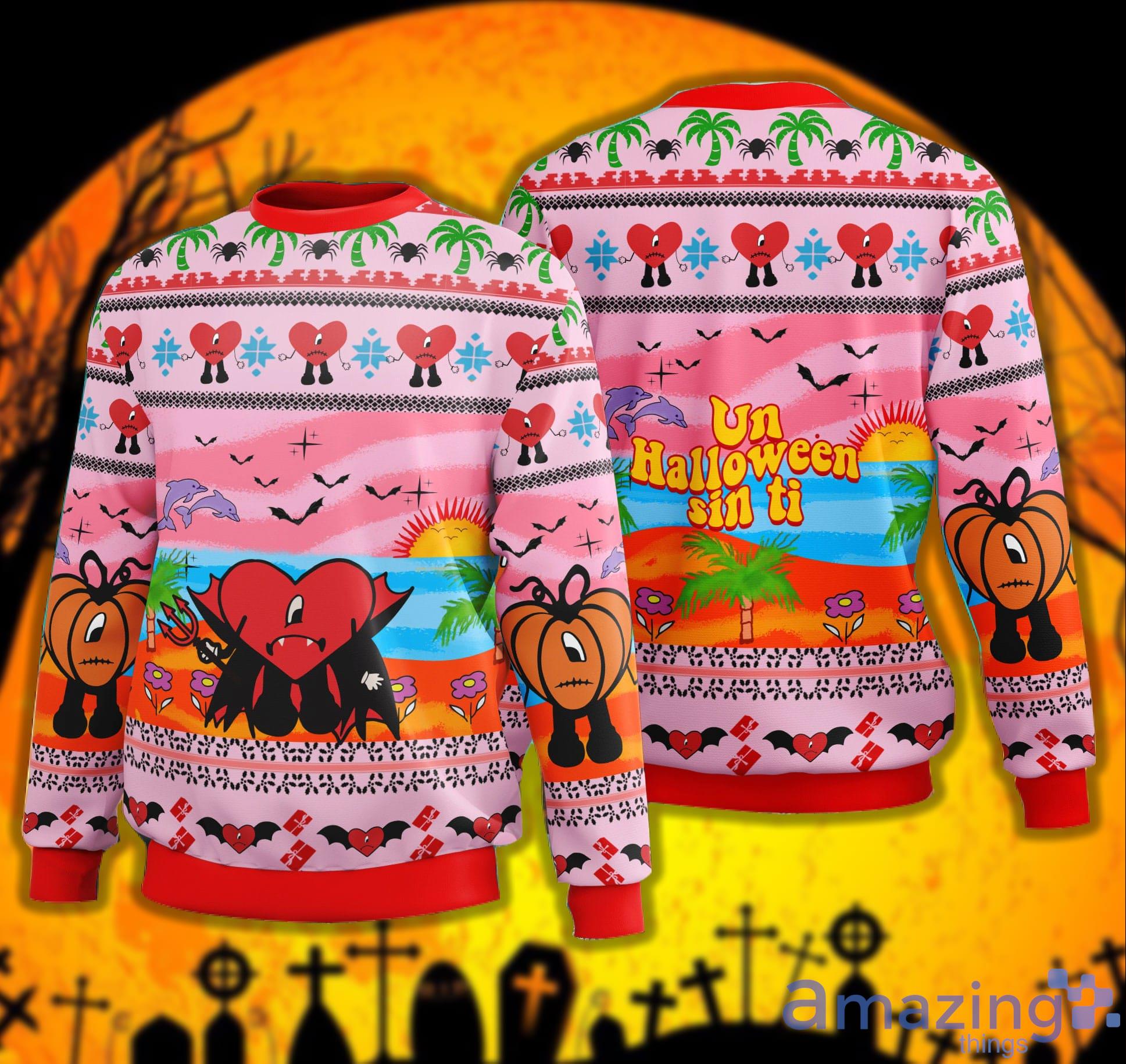 Bad Bunny Heart Bat Retro Sweater Un Halloween sin Ti Sweater Bad