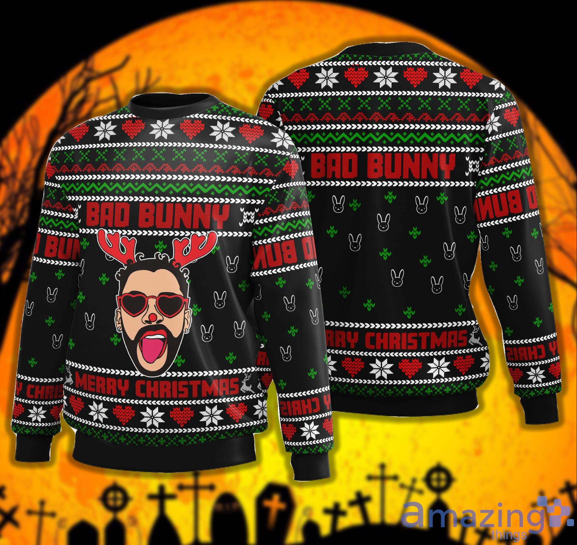 Bad Bunny Merry Christmas Sweater Un Christmas Sin Ti Sweater image Bad Bunny Merry Christmas Sweater Un Christmas Sin Ti Sweater Product Photo 2