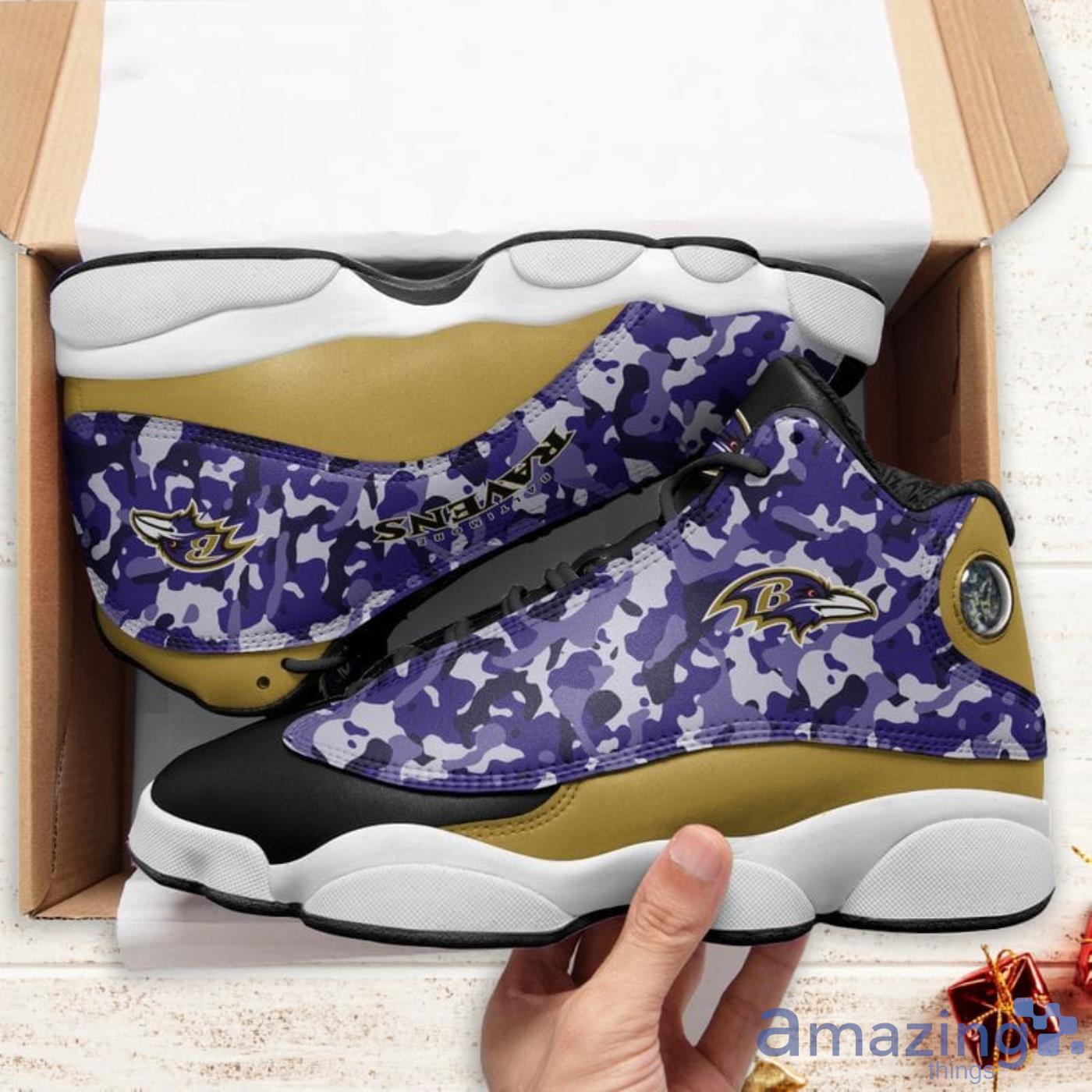 Baltimore Ravens Camo Pattern Air Jordan 13 Shoes For Fans image Baltimore Ravens Camo Pattern Air Jordan 13 Shoes For Fans Product Photo 5