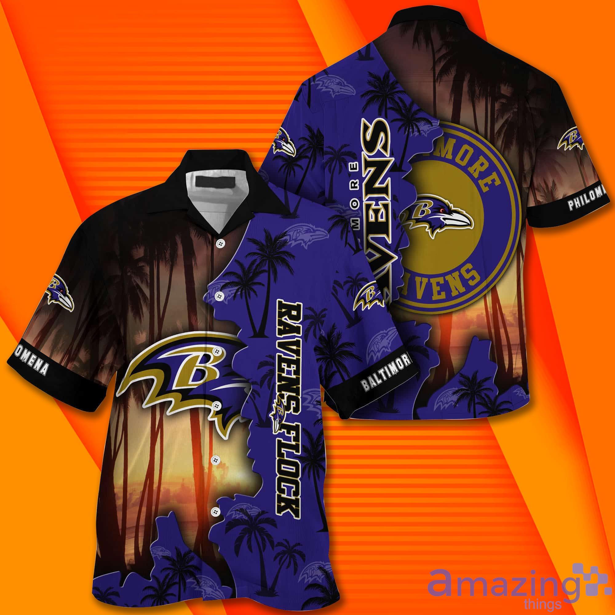 Baltimore Ravens NF And Tropical Pattern Custom Name Hawaiian Shirt image Baltimore Ravens NF And Tropical Pattern Custom Name Hawaiian Shirt Product Photo 2
