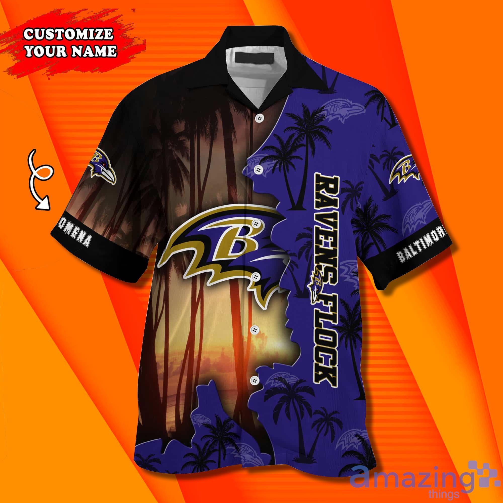 Baltimore Ravens NF And Tropical Pattern Custom Name Hawaiian Shirt image Baltimore Ravens NF And Tropical Pattern Custom Name Hawaiian Shirt Product Photo 3
