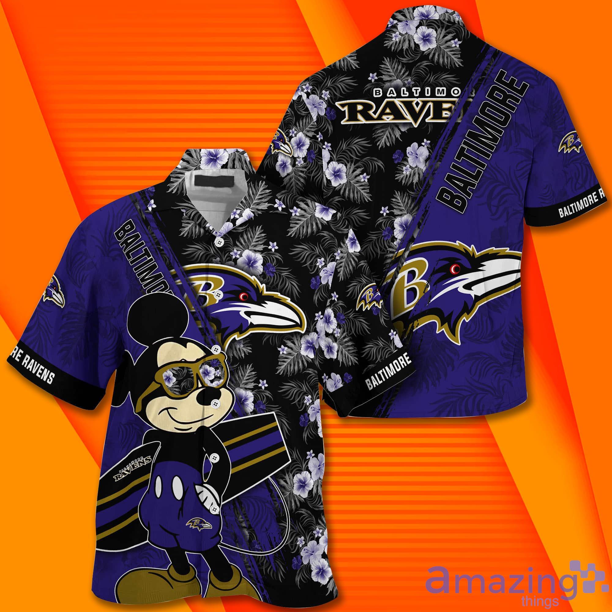 Baltimore Ravens NFL And Mickey Short Sleeves Hawaiian Shirt image Baltimore Ravens NFL And Mickey Short Sleeves Hawaiian Shirt Product Photo 2