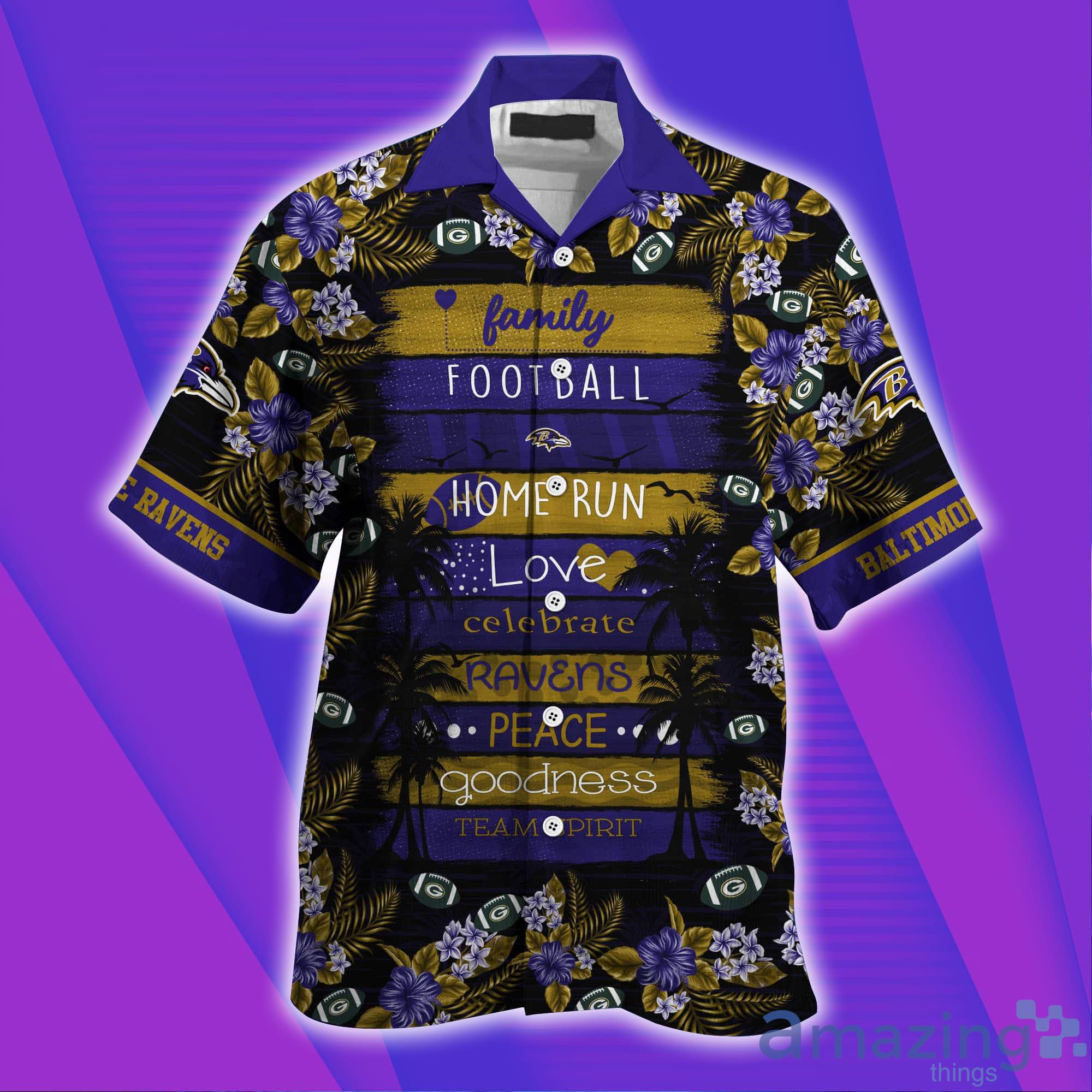 Baltimore Ravens NFL Family & Football Short Sleeves Hawaiian Shirt image Baltimore Ravens NFL Family & Football Short Sleeves Hawaiian Shirt Product Photo 3