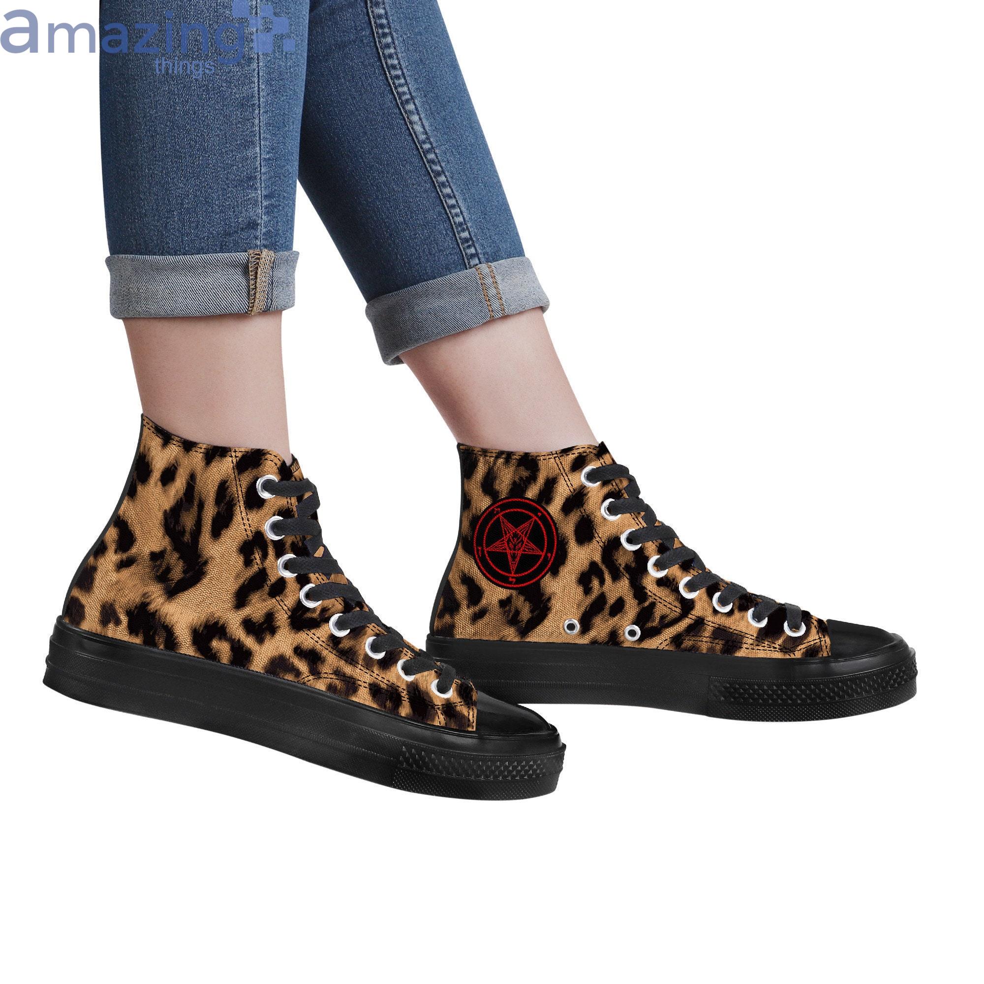 Baphomet Pentagram Leopard Print High Top Shoes image Baphomet Pentagram Leopard Print High Top Shoes Product Photo 2