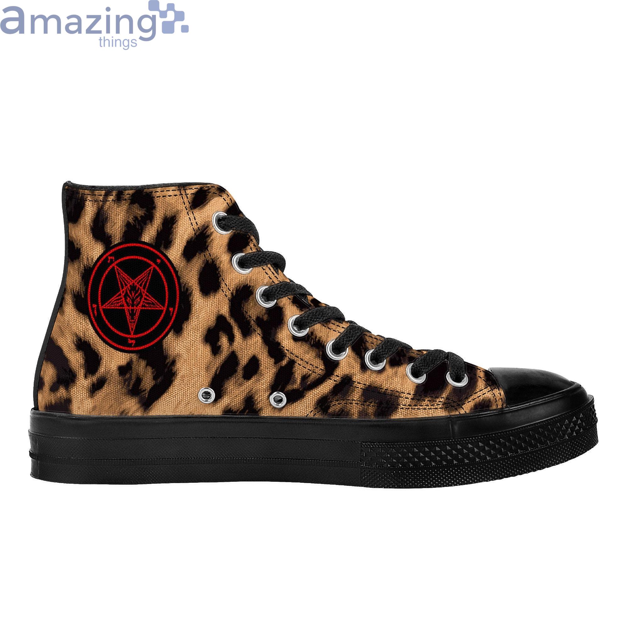 Baphomet Pentagram Leopard Print High Top Shoes image Baphomet Pentagram Leopard Print High Top Shoes Product Photo 4