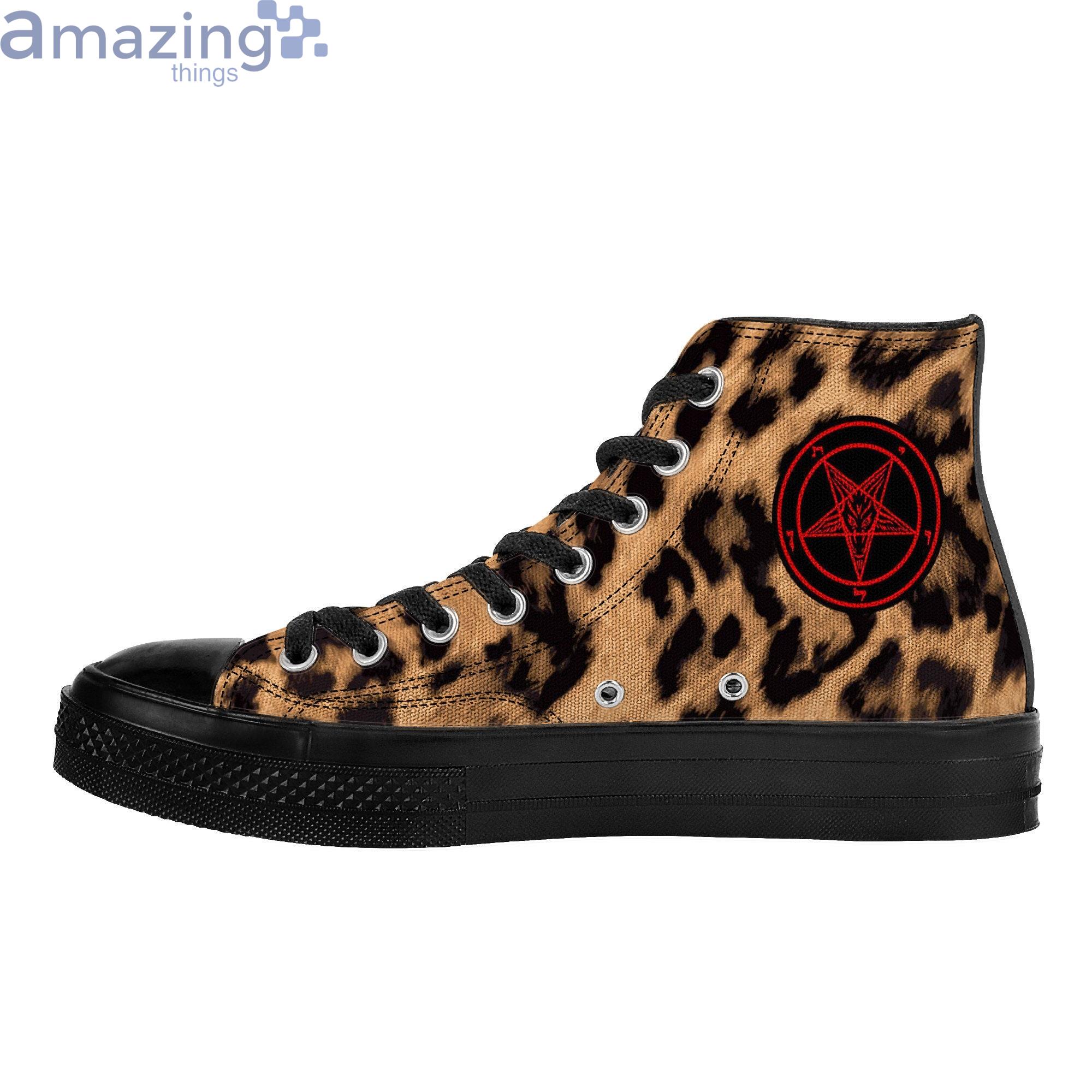 Baphomet Pentagram Leopard Print High Top Shoes image Baphomet Pentagram Leopard Print High Top Shoes Product Photo 5
