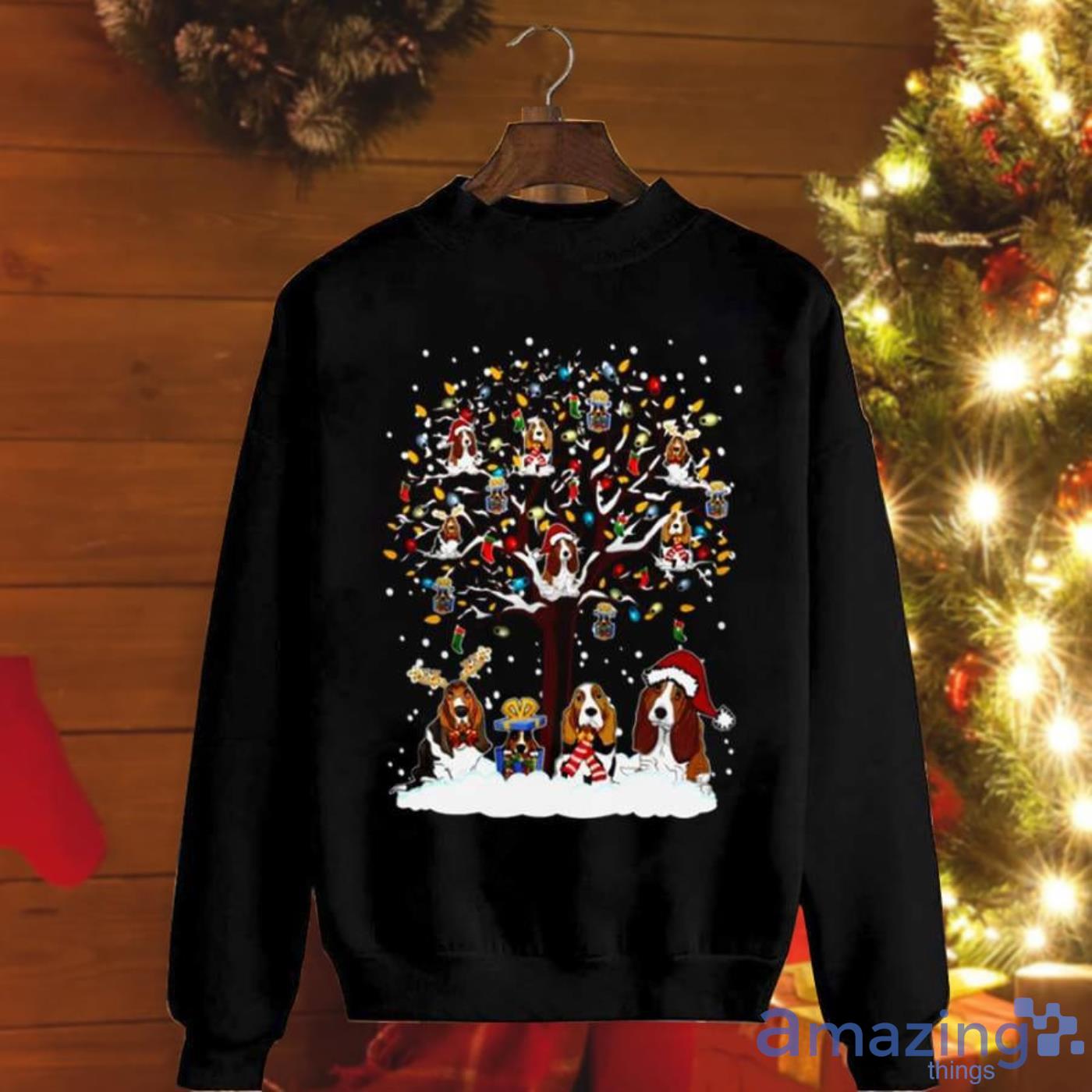 Basset Hound Deer Santa Hat Tree Snow Christmas Sweatshirt Product Photo 1