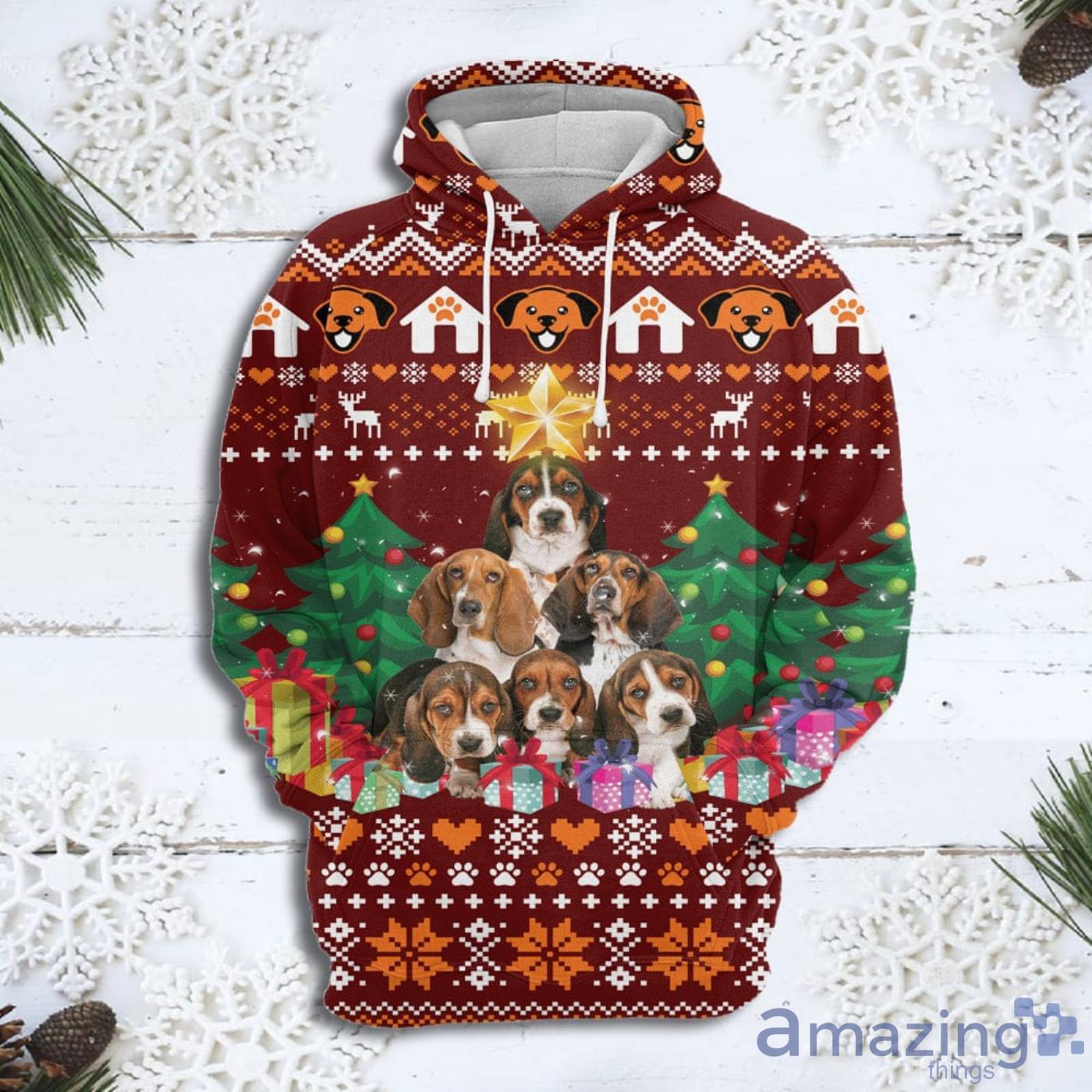 Basset Hound Pine Tree Christmas Sweater Hoodie 3D T Shirt Sweater image Basset Hound Pine Tree Christmas Sweater Hoodie 3D T Shirt Sweater Product Photo 3