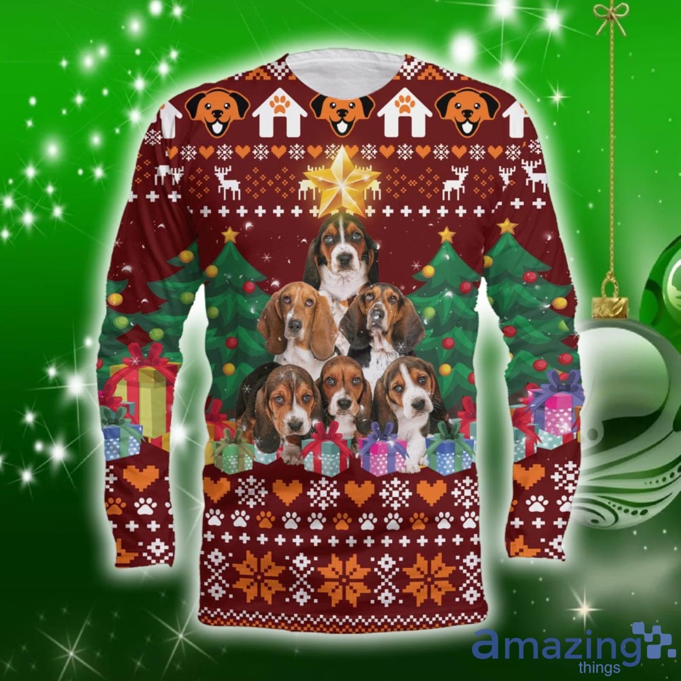 Basset Hound Pine Tree Christmas Sweater Hoodie 3D T Shirt Sweater image Basset Hound Pine Tree Christmas Sweater Hoodie 3D T Shirt Sweater Product Photo 5