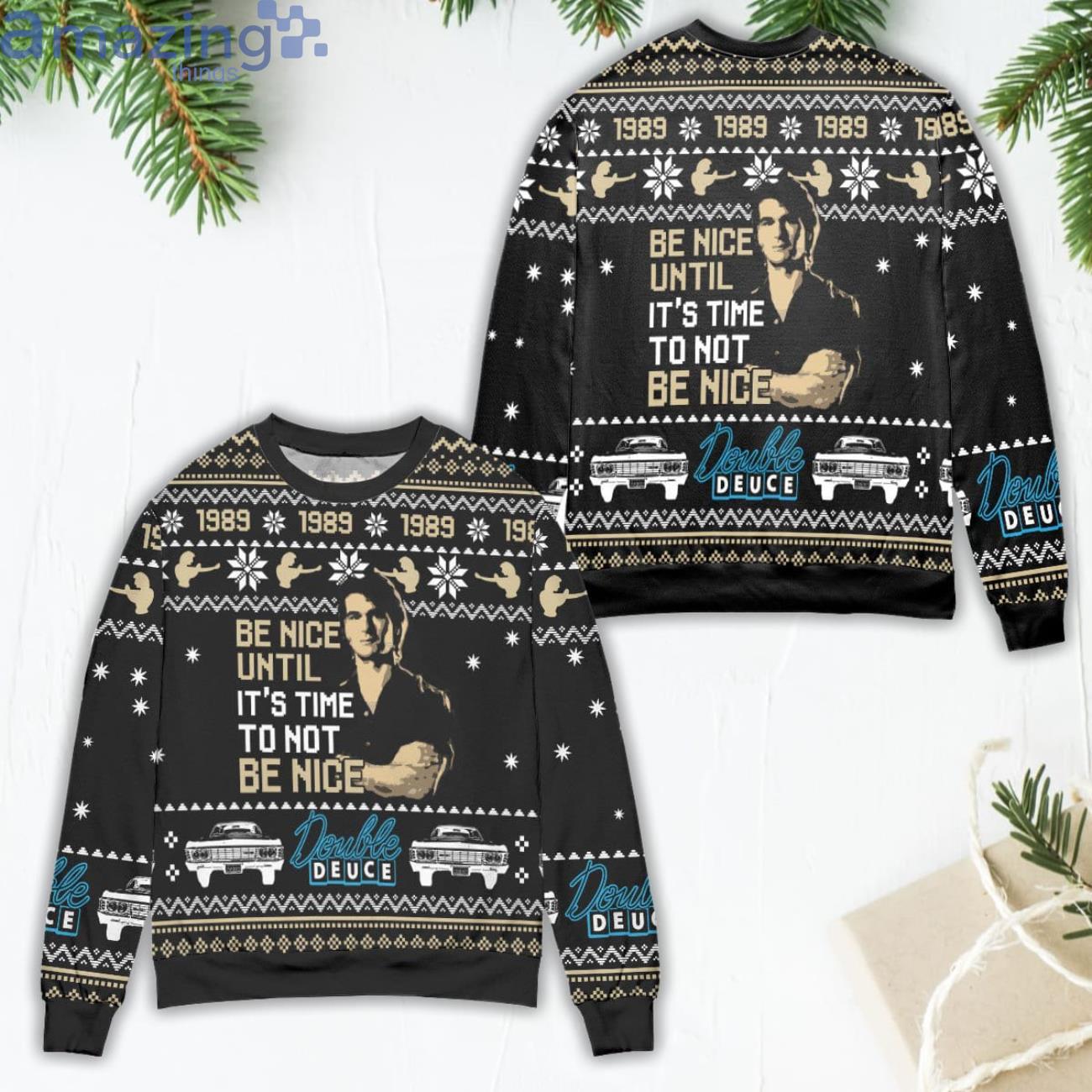 Be Nice James Dalton Is Back To Double Deuce Ugly Christmas Sweater Product Photo 1 Be Nice James Dalton Is Back To Double Deuce Ugly Christmas Sweater Product Photo 1