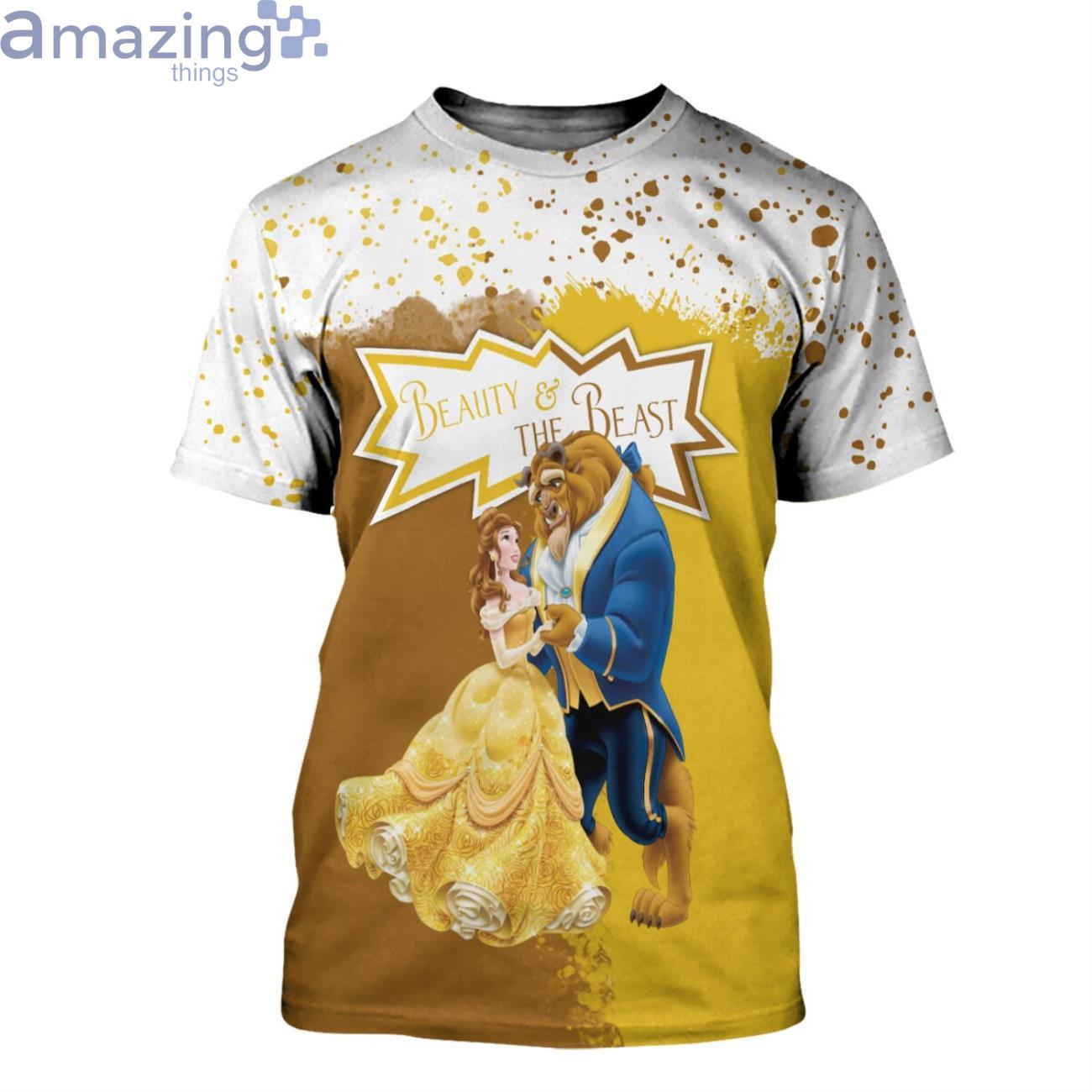Beauty & The Beast Yellow Brown Splatter Paint Disney Cartoon 3D T Shirts image Beauty & The Beast Yellow Brown Splatter Paint Disney Cartoon 3D T-Shirts Product Photo 2