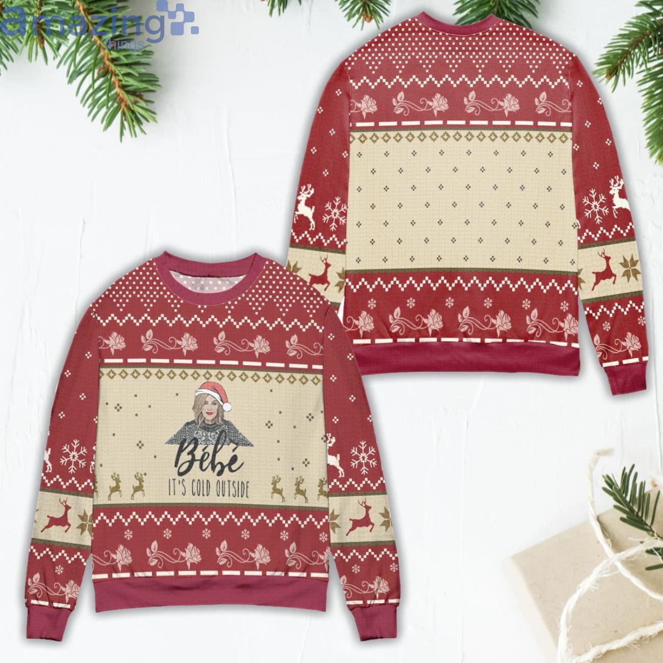 Bebe It's Cold Outside Schitt's Creek Reindeer & Snowflake Pattern Ugly Christmas Sweater image Bebe It's Cold Outside Schitt's Creek Reindeer & Snowflake Pattern Ugly Christmas Sweater Product Photo 1