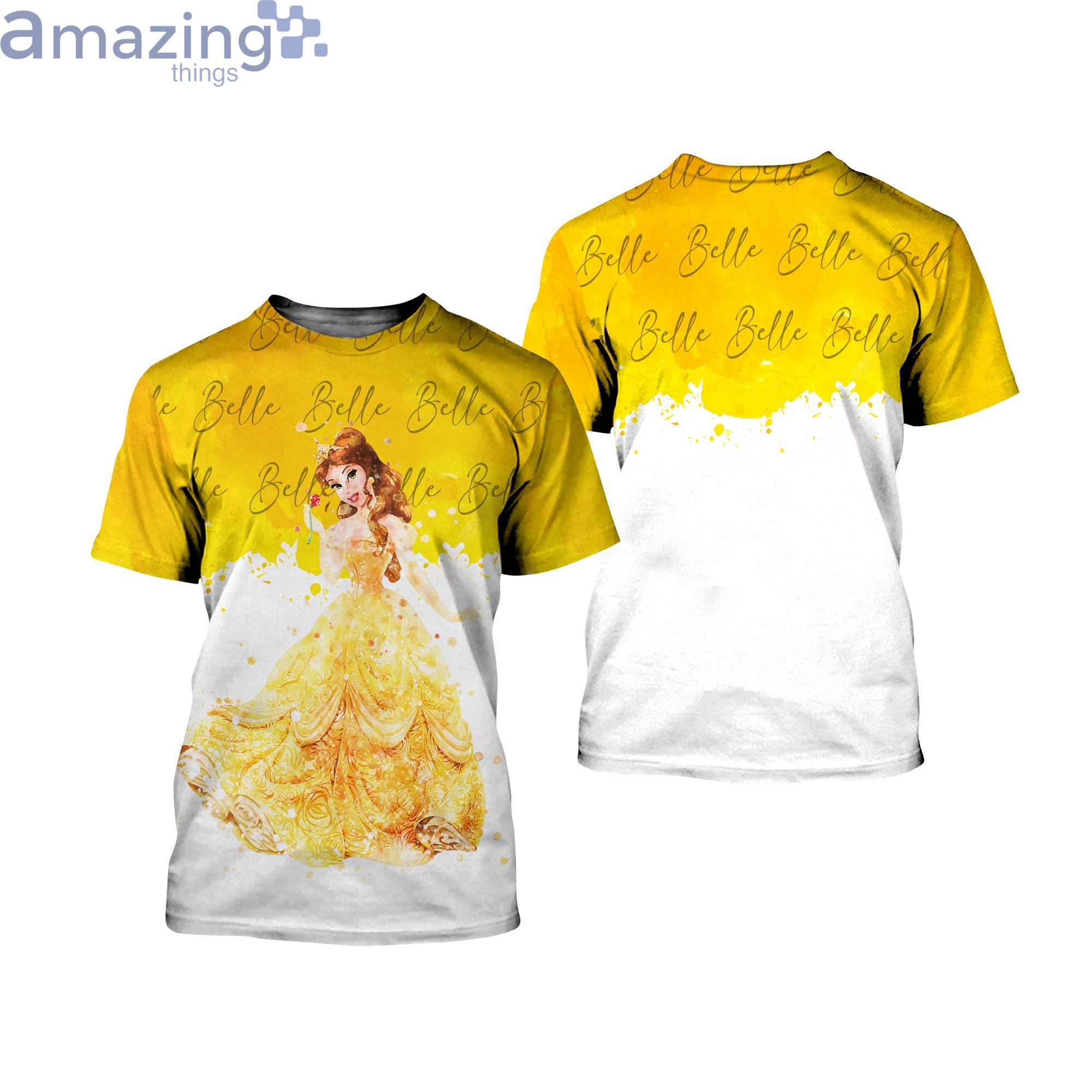 Belle Princess Yellow Watercolor Glitter Disney Cartoon 3D T-Shirts Product Photo 1