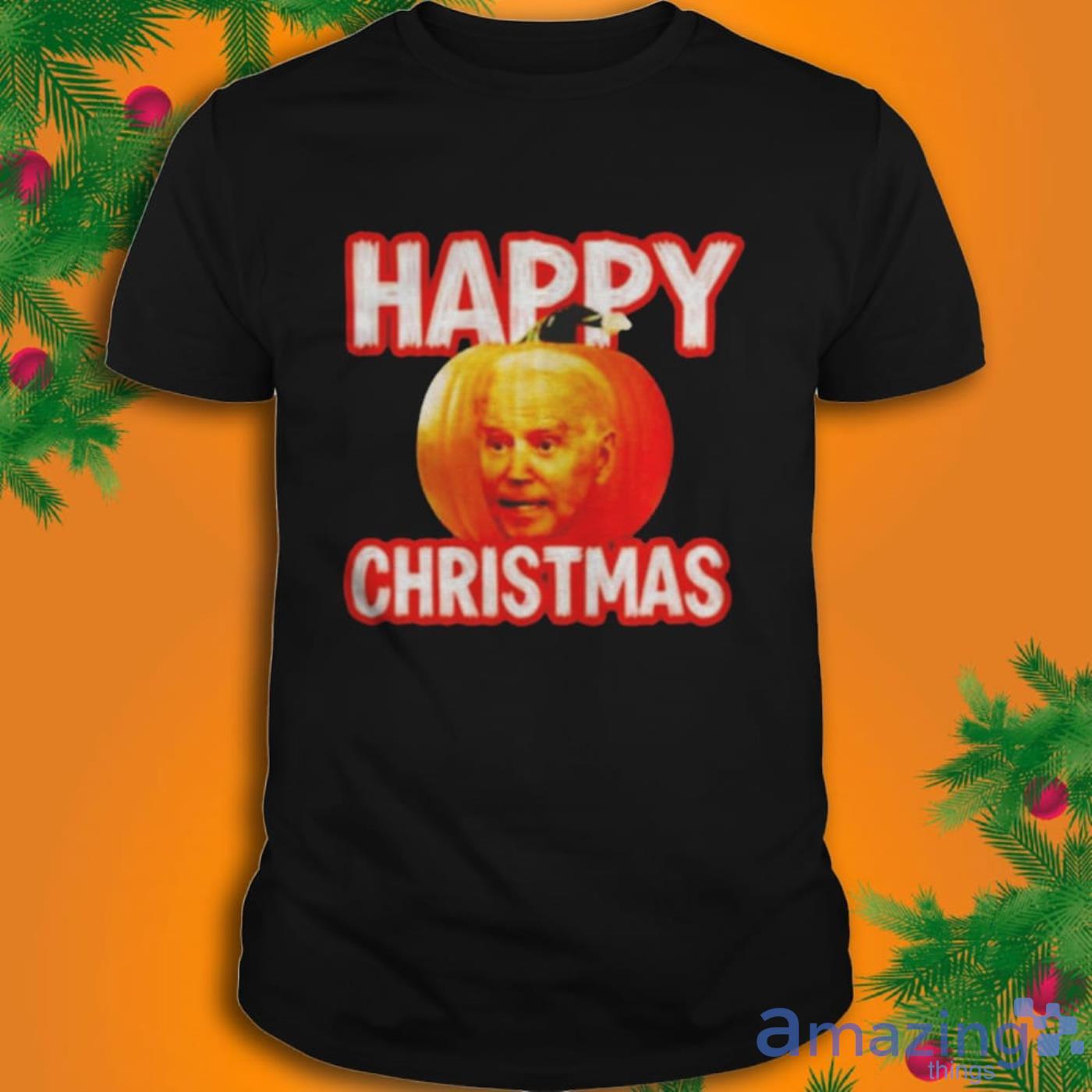 Biden Pumpkin Happy Christmas Halloween T-Shirt Product Photo 1