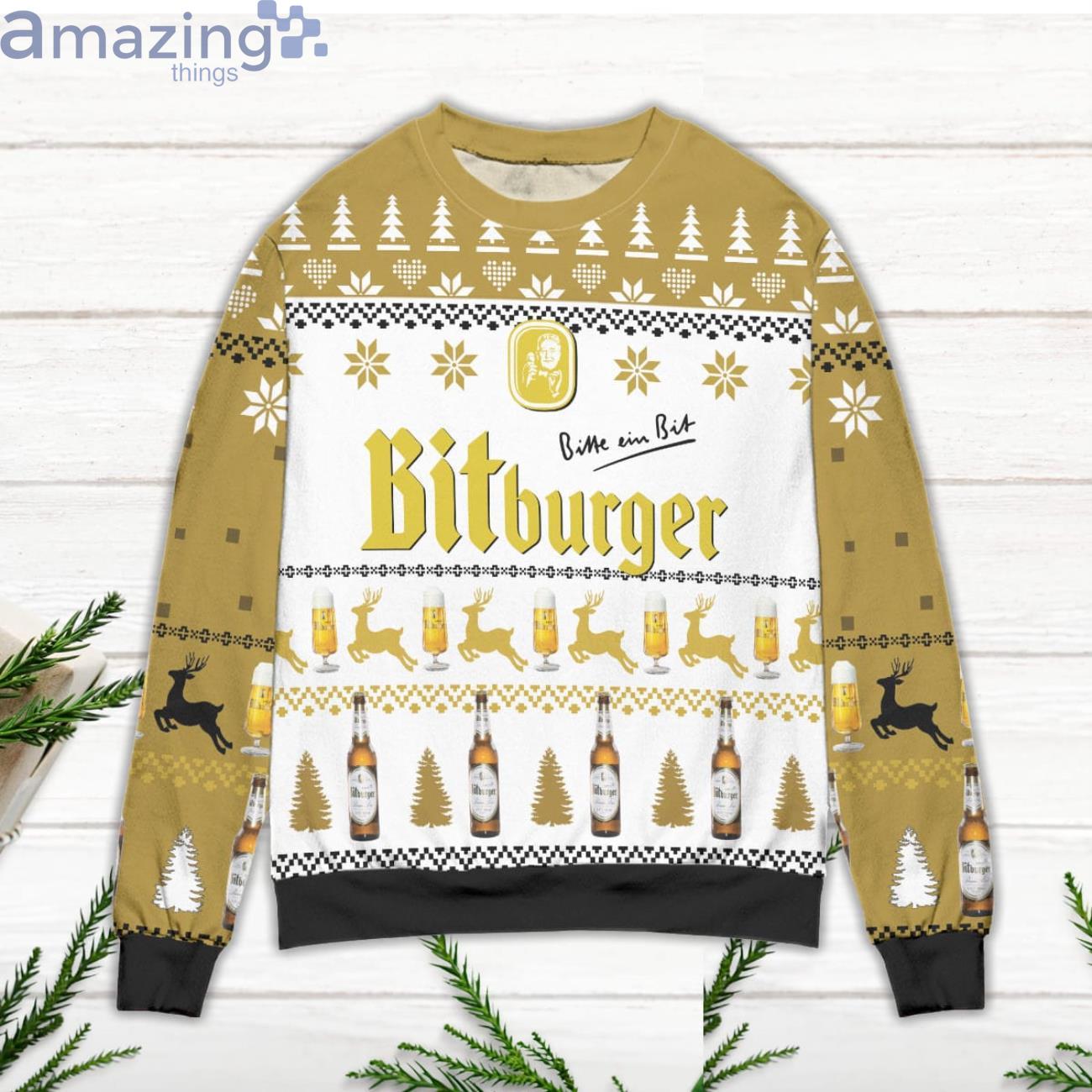 Bitburger Beer Logo Reindeer Pattern Ugly Christmas Sweater image Bitburger Beer Logo Reindeer Pattern Ugly Christmas Sweater Product Photo 2