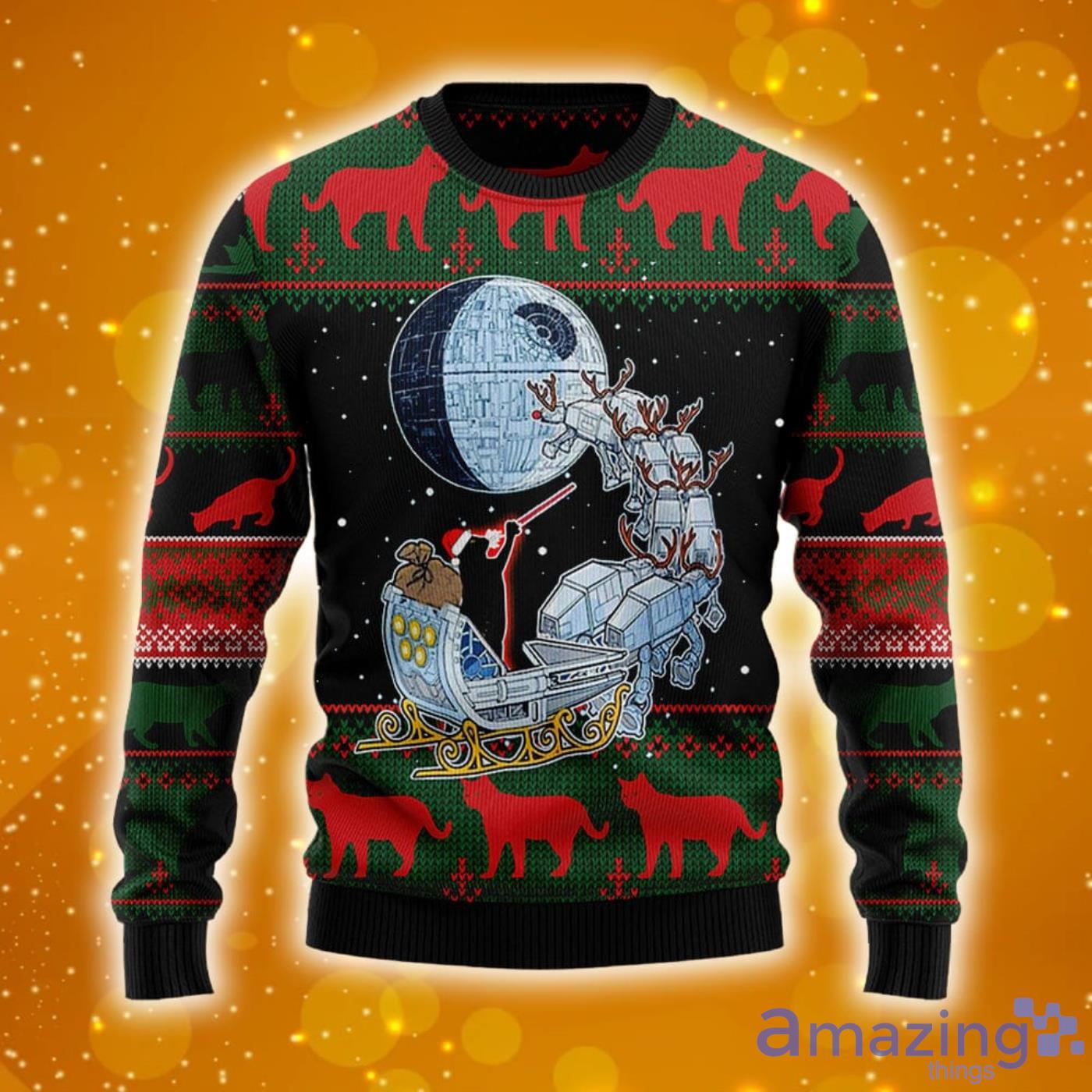 Black Cat Sleigh To Death Star Christmas Sweater Hoodie 3D T Shirt Sweater Product Photo 1
