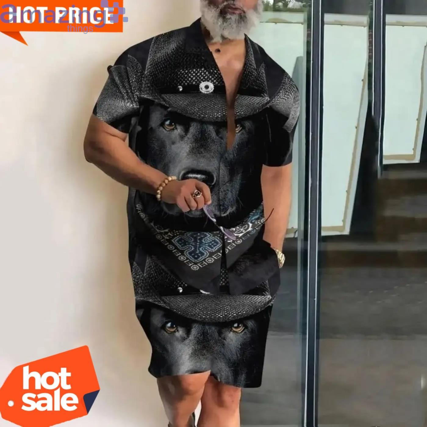 Black Dog With Cowboy Hat Full Print Hawaiian Shirt Product Photo 1 Black Dog With Cowboy Hat Full Print Hawaiian Shirt Product Photo 1