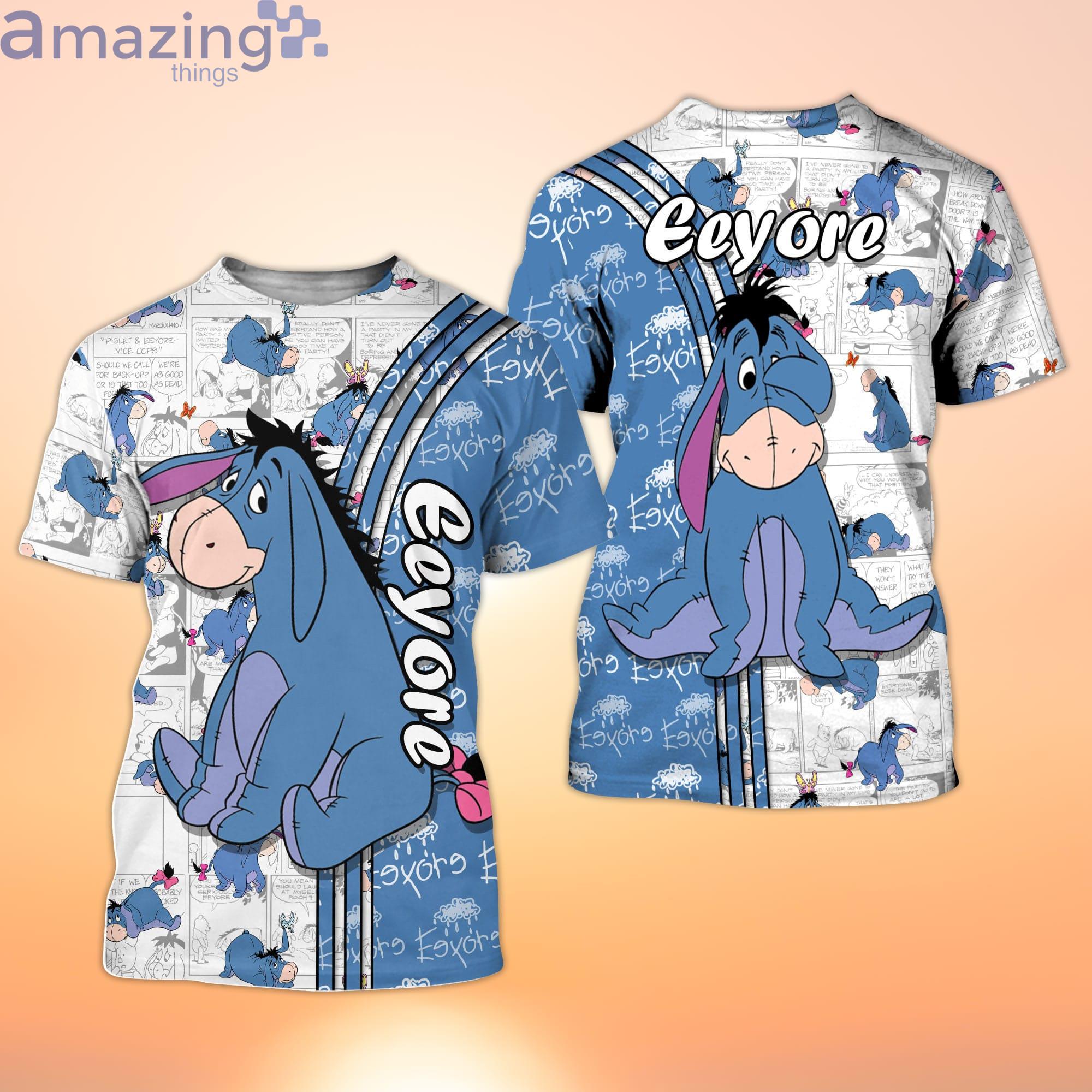 Blue Eeyore Donkey Cross Comic Book Patterns Disney Cartoon 3D T-Shirt Product Photo 1
