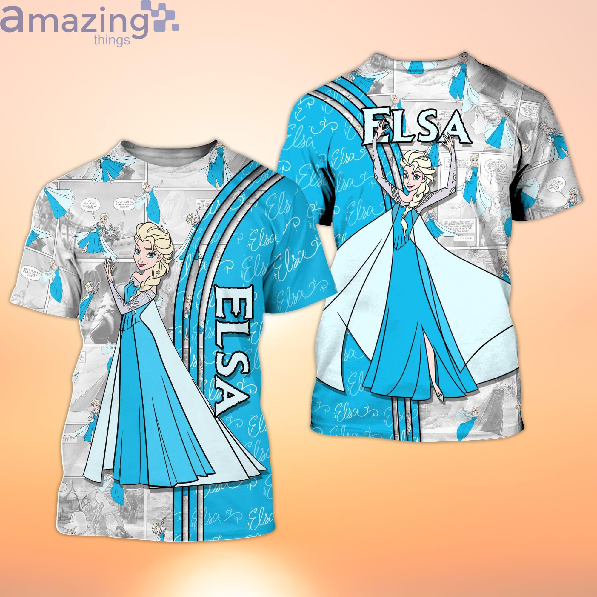 Blue Elsa Princess Frozen Cross Comic Book Patterns Disney Cartoon 3D T-Shirt Product Photo 1