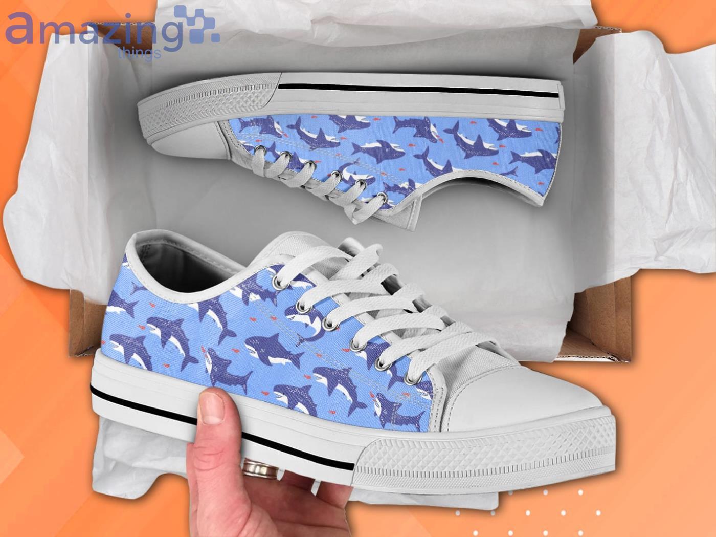 Blue Shark Pattern Low Top Shoes Product Photo 1