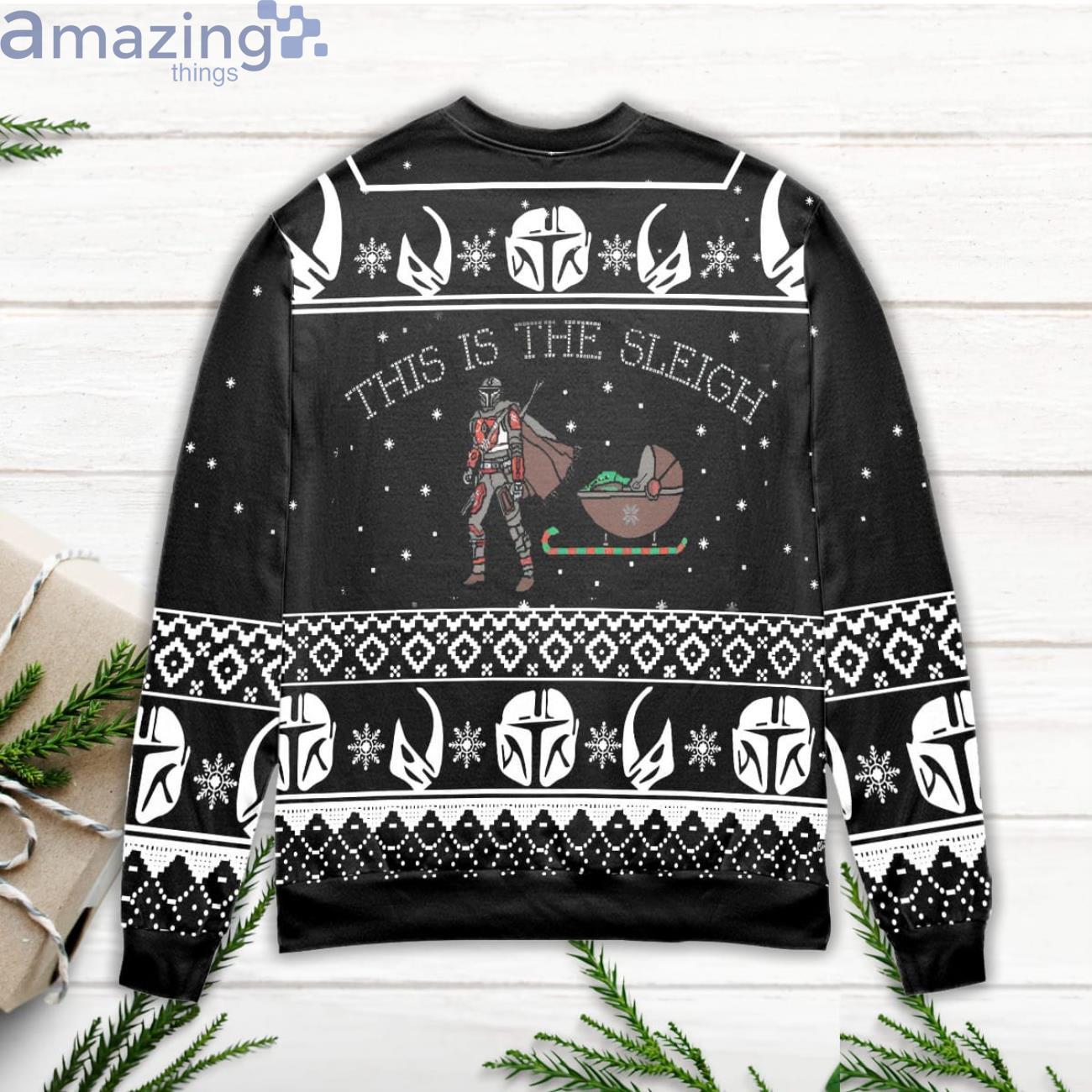 Boba Fett Baby Yoda Star Wars This Is The Sleigh Ugly Christmas Sweater image Boba Fett Baby Yoda Star Wars This Is The Sleigh Ugly Christmas Sweater Product Photo 3