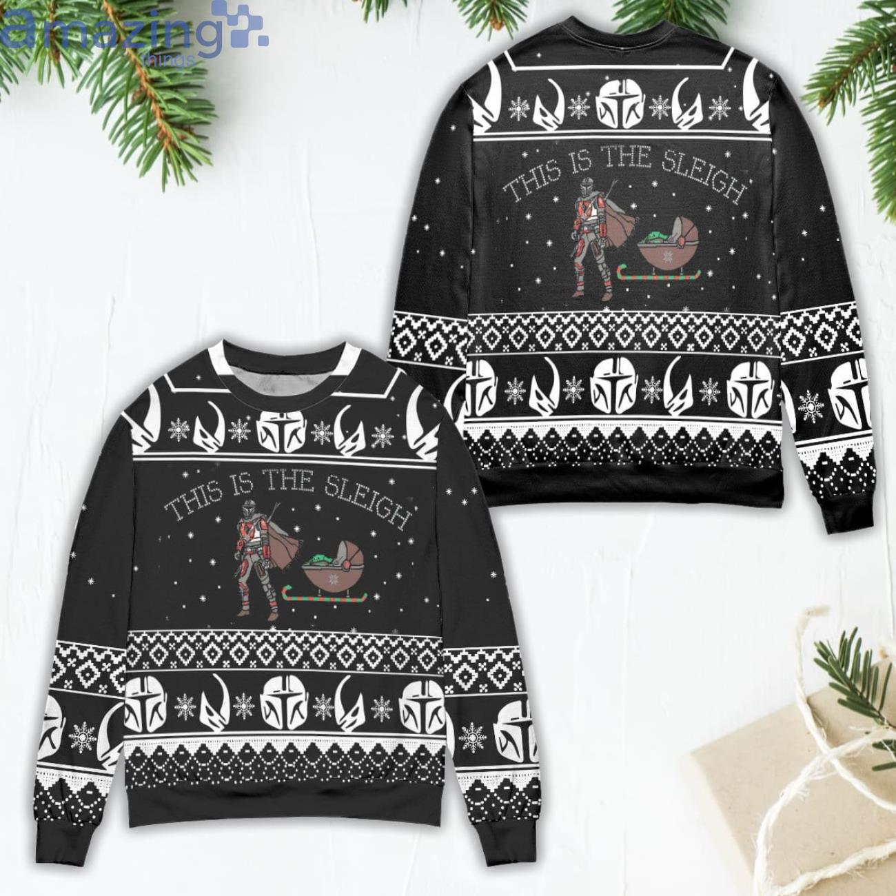 Boba Fett Baby Yoda Star Wars This Is The Sleigh Ugly Christmas Sweater Product Photo 1 Boba Fett Baby Yoda Star Wars This Is The Sleigh Ugly Christmas Sweater Product Photo 1