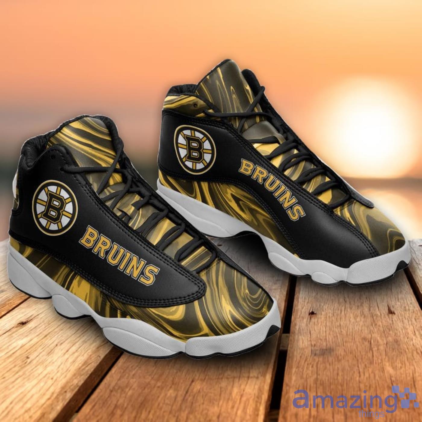 Boston Bruins Marble Pattern Air Jordan 13 Shoes For Fans image Boston Bruins Marble Pattern Air Jordan 13 Shoes For Fans Product Photo 4