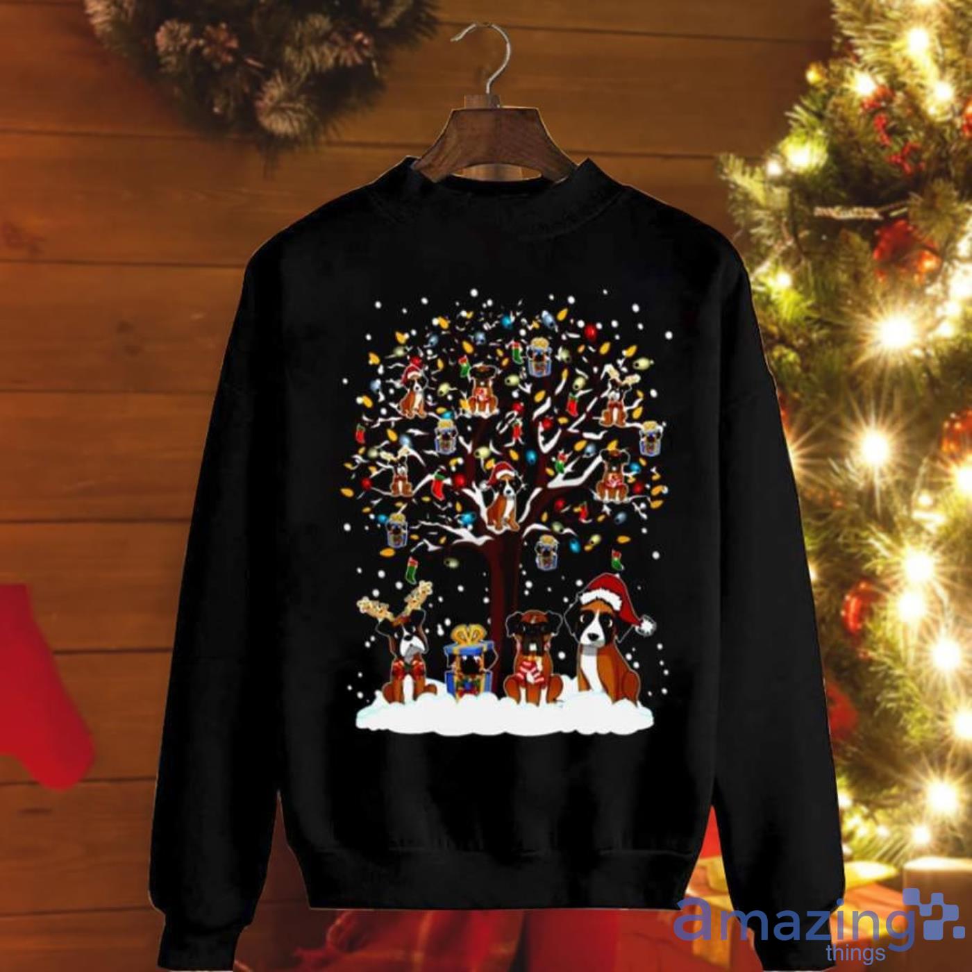 Boxer Deer Santa Hat Tree Happy Holiday Christmas Sweatshirt Product Photo 1