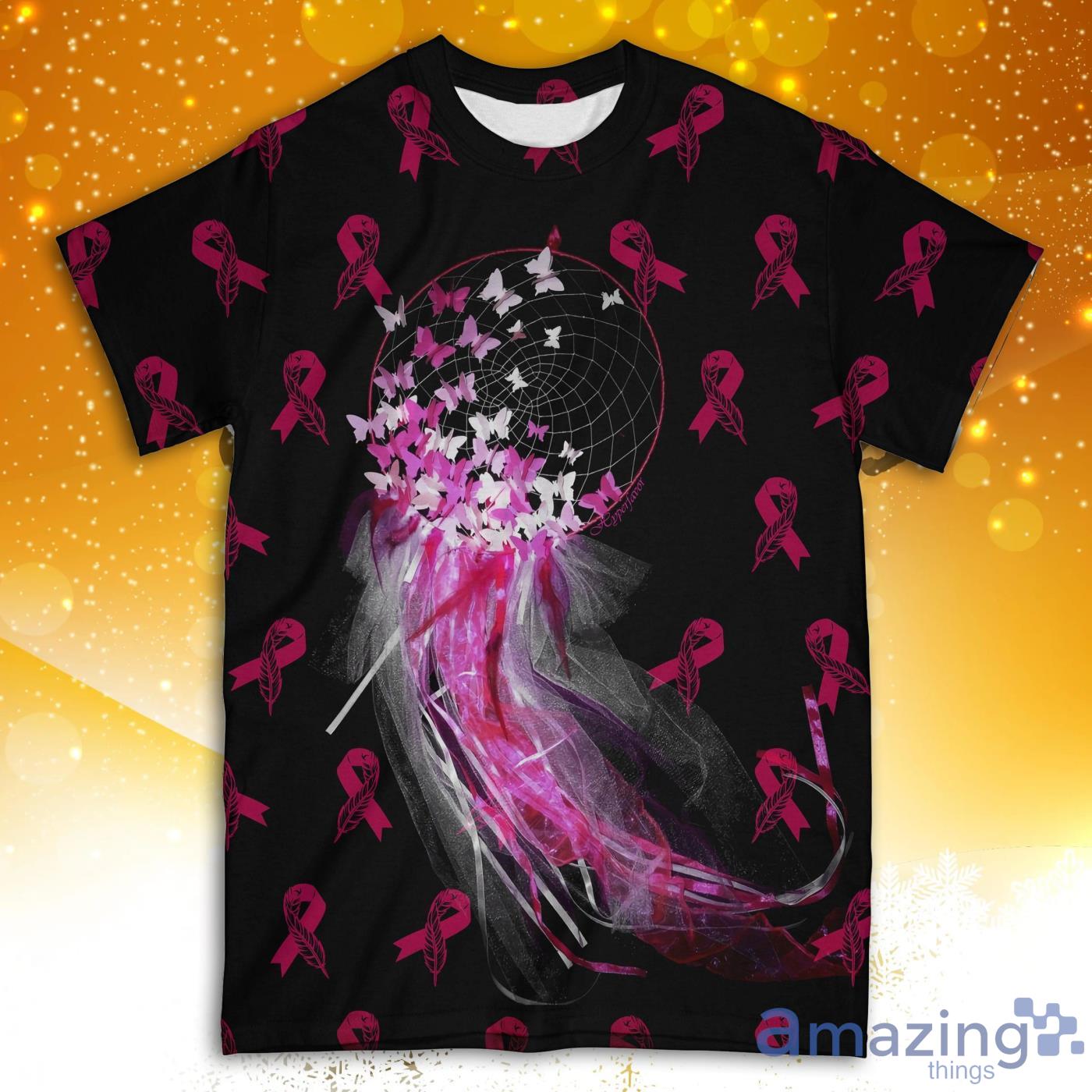 Breast Cancer Awareness Butterfly Dreamcatcher All Over Print 3D T Shirt Product Photo 1
