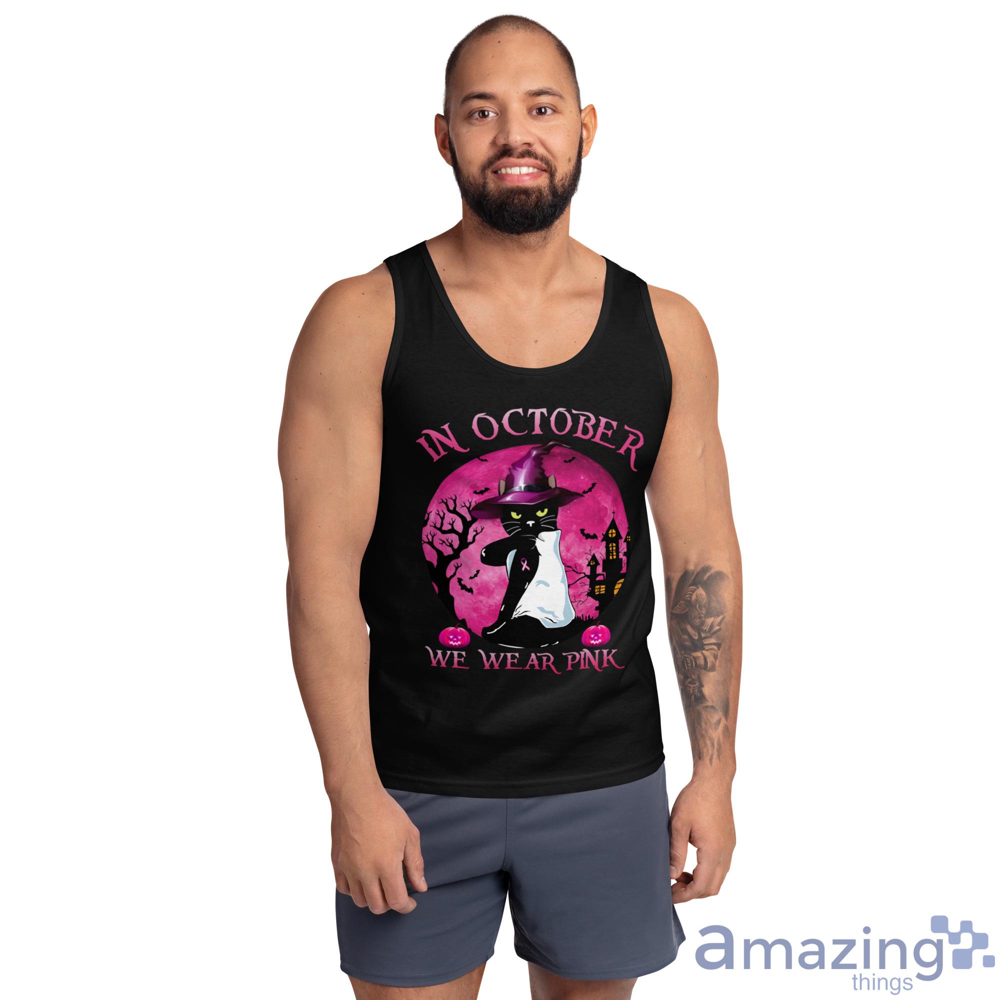 Breast Cancer Black Cat Witch In October We Wear Pink Halloween Shirt image Breast Cancer Black Cat Witch In October We Wear Pink Halloween Shirt - Ultra Cotton Tank Top