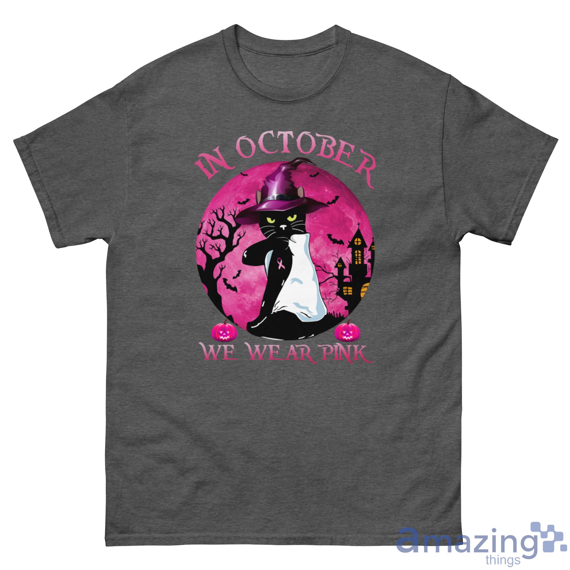 Breast Cancer Black Cat Witch In October We Wear Pink Halloween Shirt - G500 Men’s Classic Tee-1 Breast Cancer Black Cat Witch In October We Wear Pink Halloween Shirt - G500 Men’s Classic Tee-1