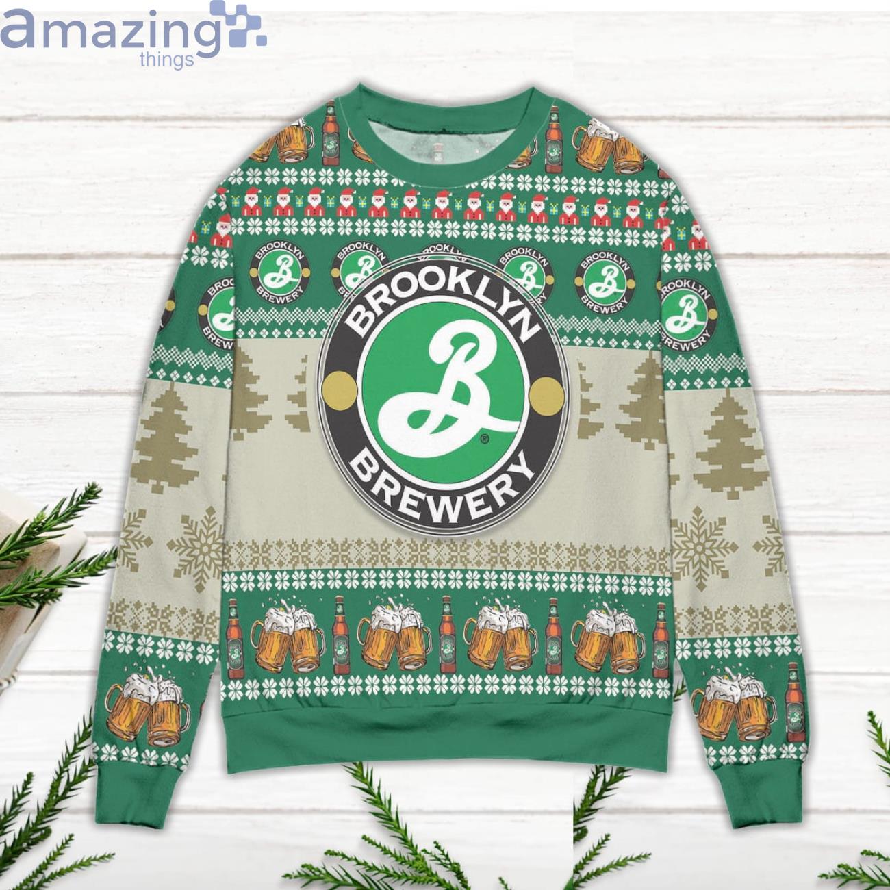 Brooklyn Brewery Beer Santa Pattern Ugly Christmas Sweater image Brooklyn Brewery Beer Santa Pattern Ugly Christmas Sweater Product Photo 3