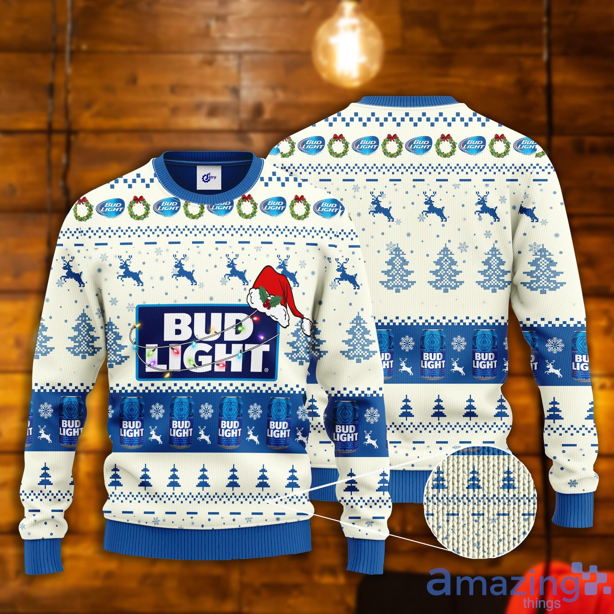 Bud Light Santa Hat Christmas Ugly Christmas Sweater Product Photo 1