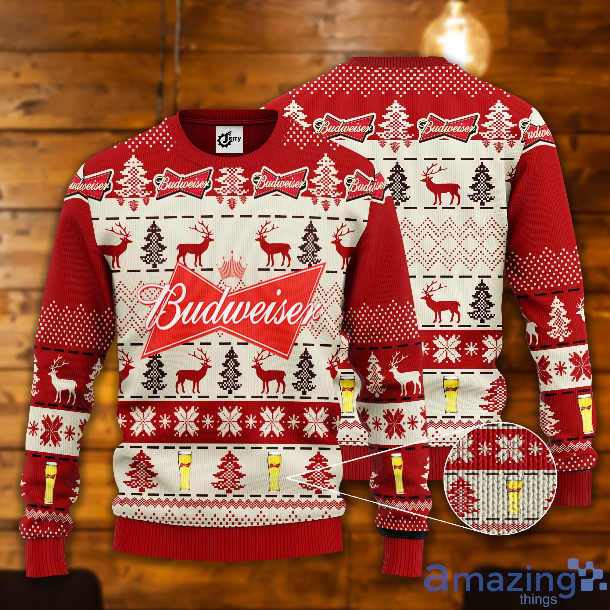 Budweiser Reindeer Cute Gift Ugly Christmas Sweater Product Photo 1