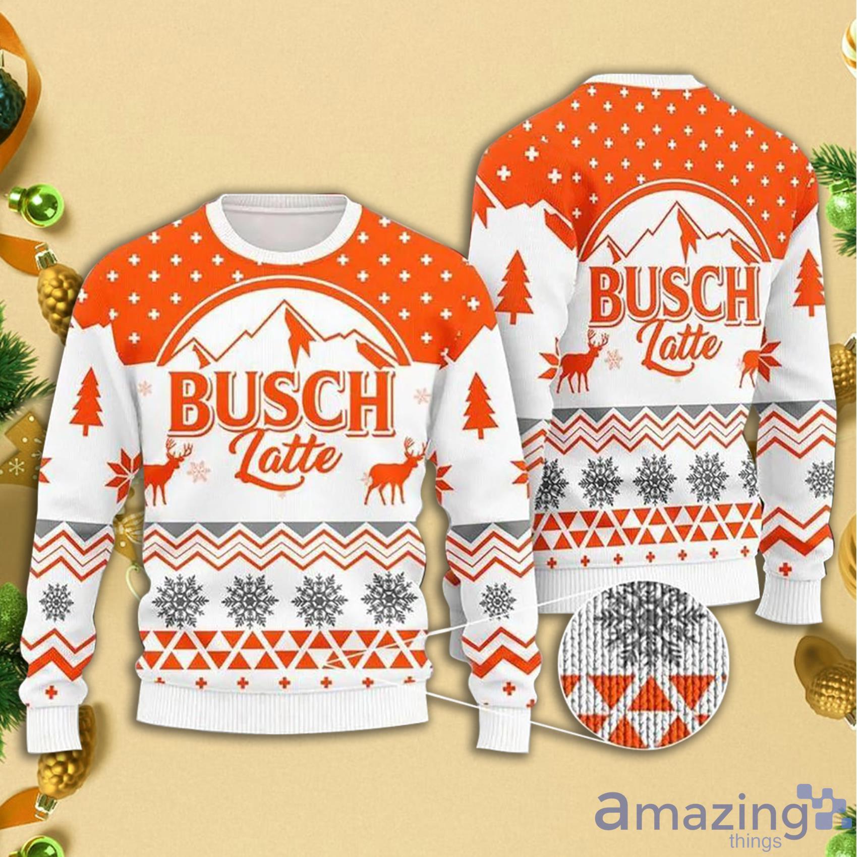 Busch Latte Christmas Ugly Sweater Orange And White 3D Shirt Product Photo 1