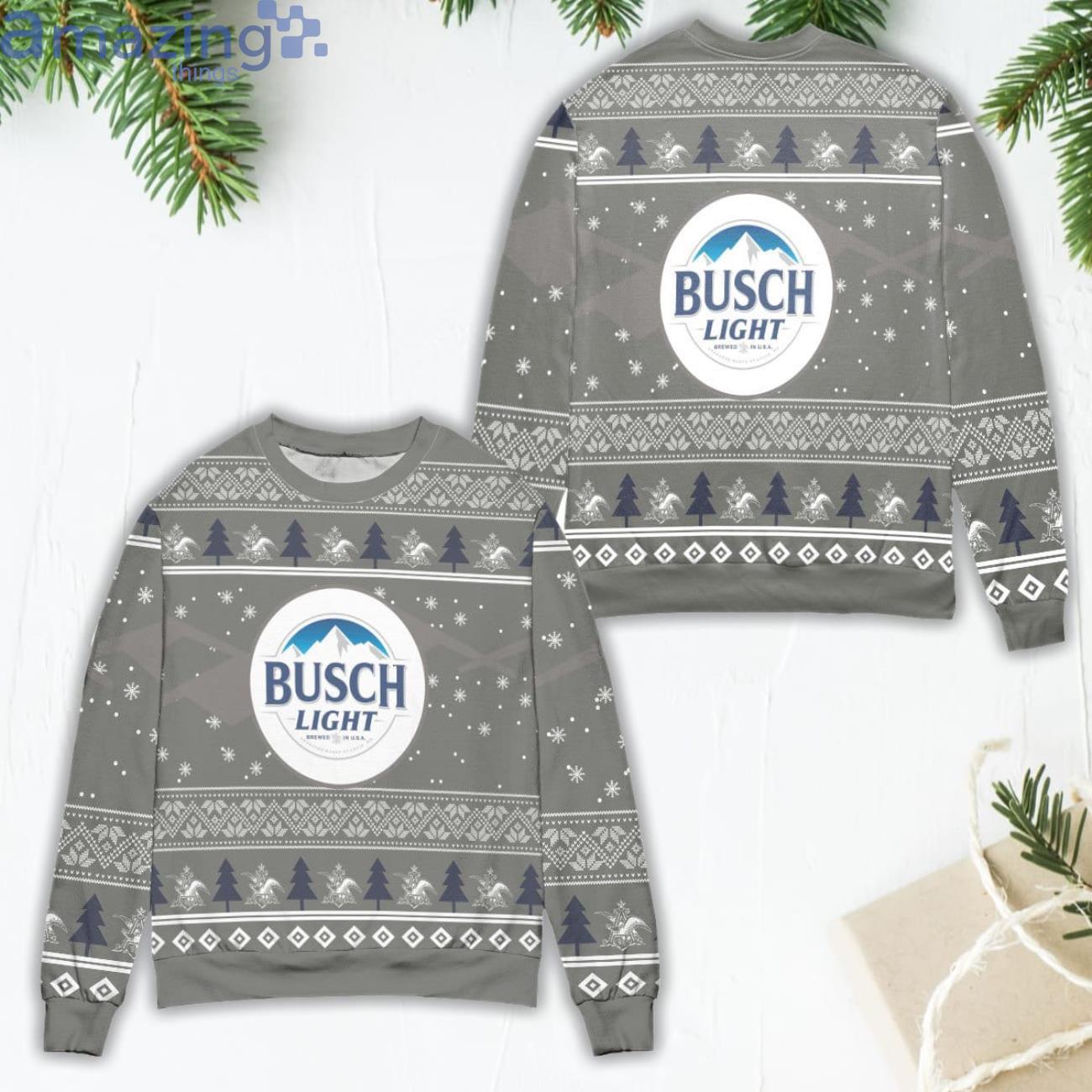 Busch Light Beer Pine Tree & Snowflake Ugly Christmas Sweater Product Photo 1 Busch Light Beer Pine Tree & Snowflake Ugly Christmas Sweater Product Photo 1