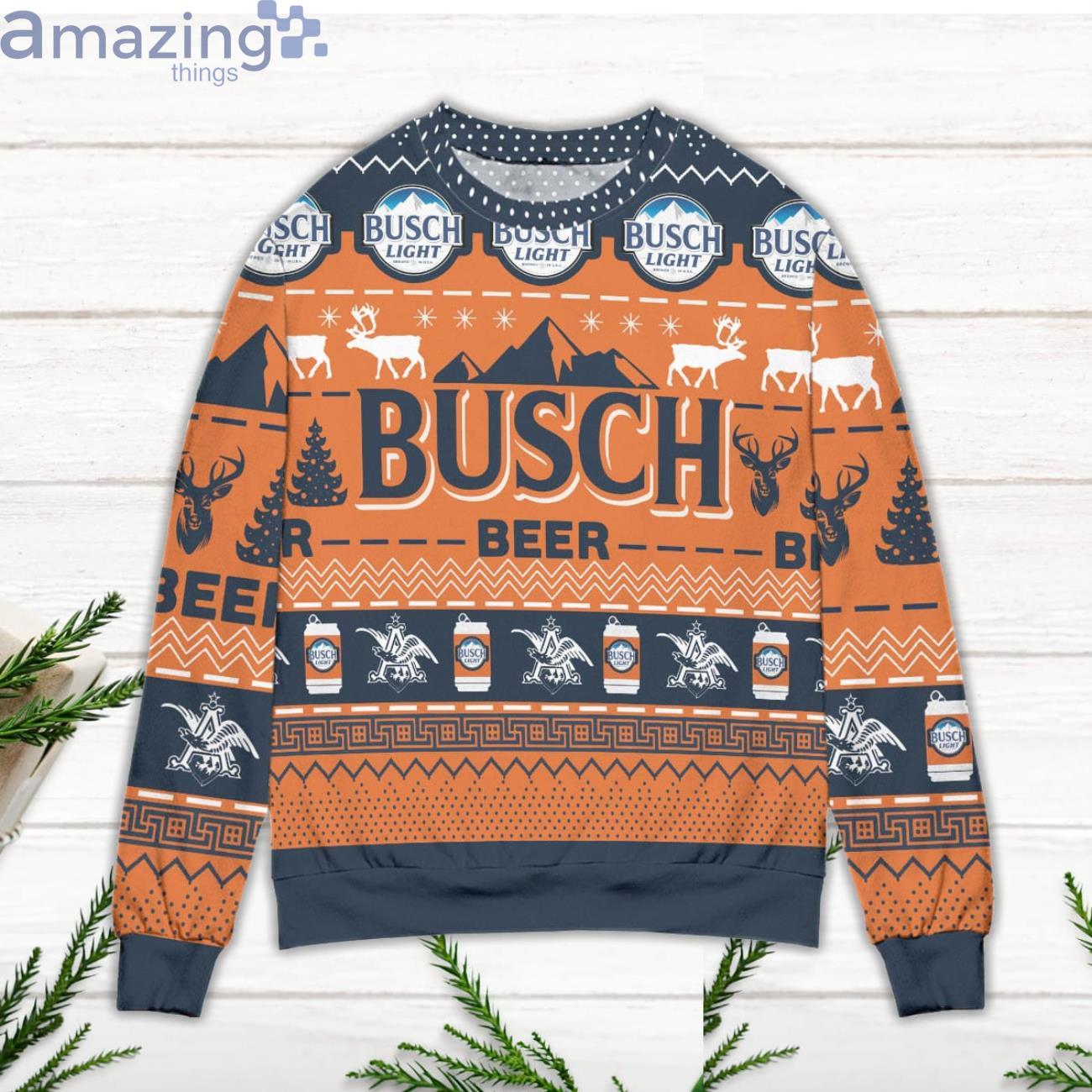 Busch Light Beer Reindeer Pattern Orange Ugly Christmas Sweater image Busch Light Beer Reindeer Pattern Orange Ugly Christmas Sweater Product Photo 2