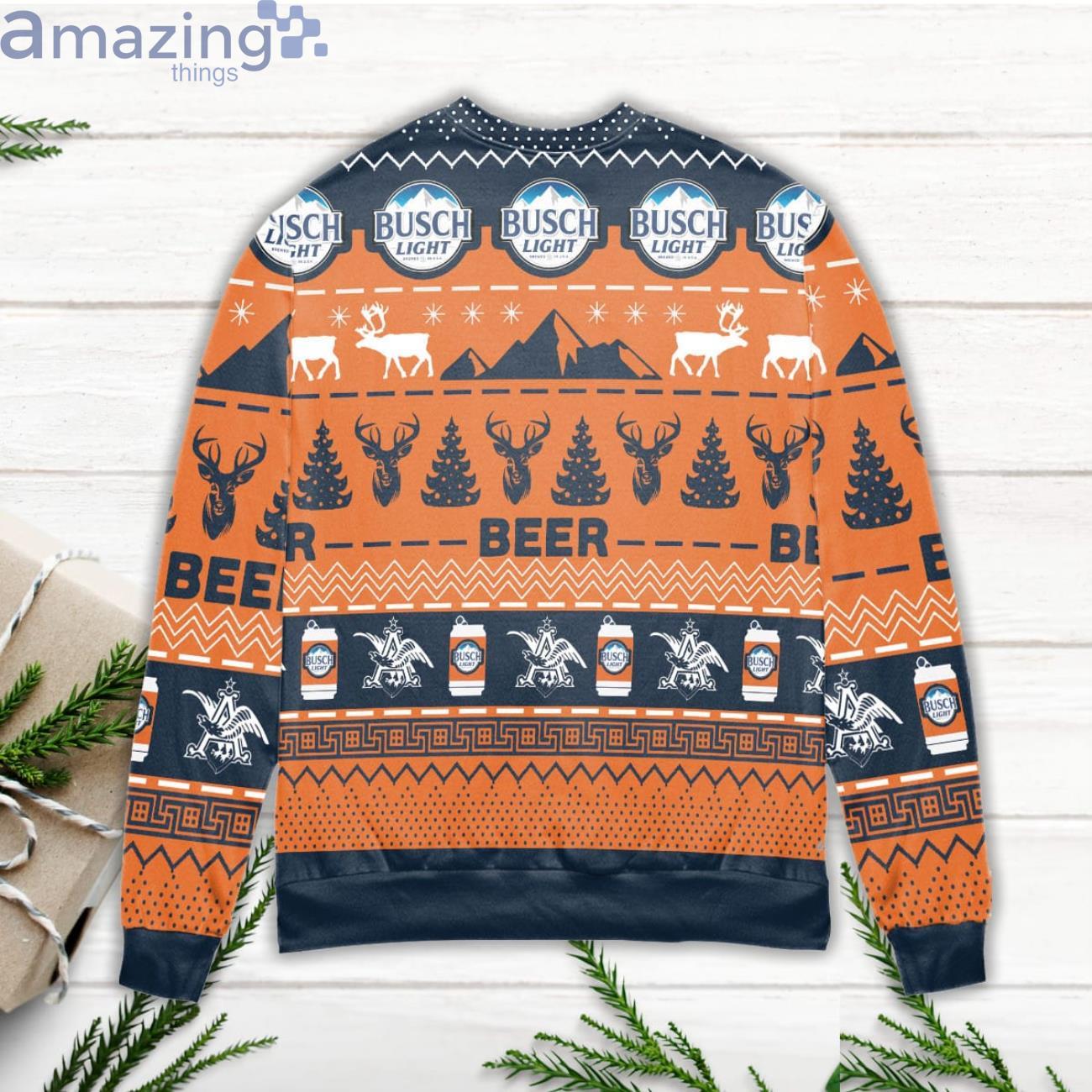 Busch Light Beer Reindeer Pattern Orange Ugly Christmas Sweater image Busch Light Beer Reindeer Pattern Orange Ugly Christmas Sweater Product Photo 3