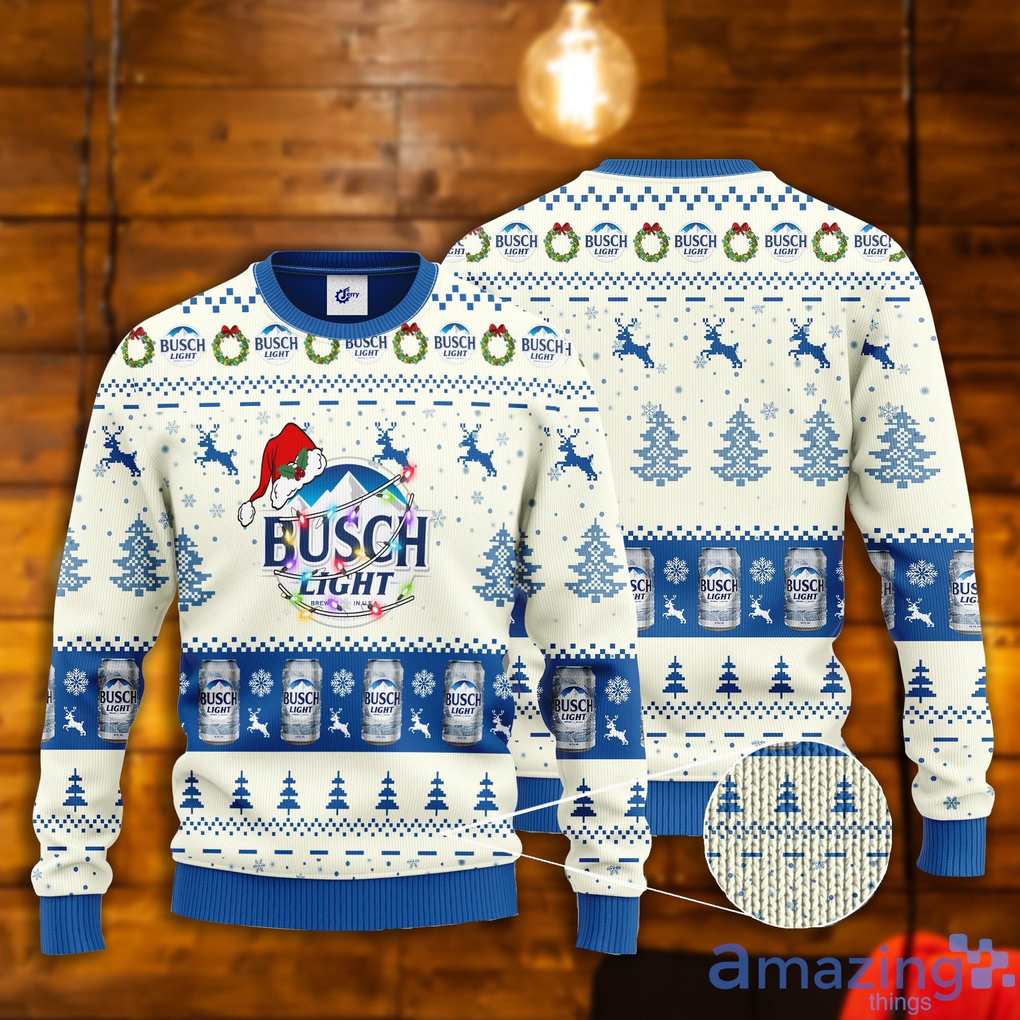 Busch Light Santa Hat Christmas Ugly Christmas Sweater Product Photo 1