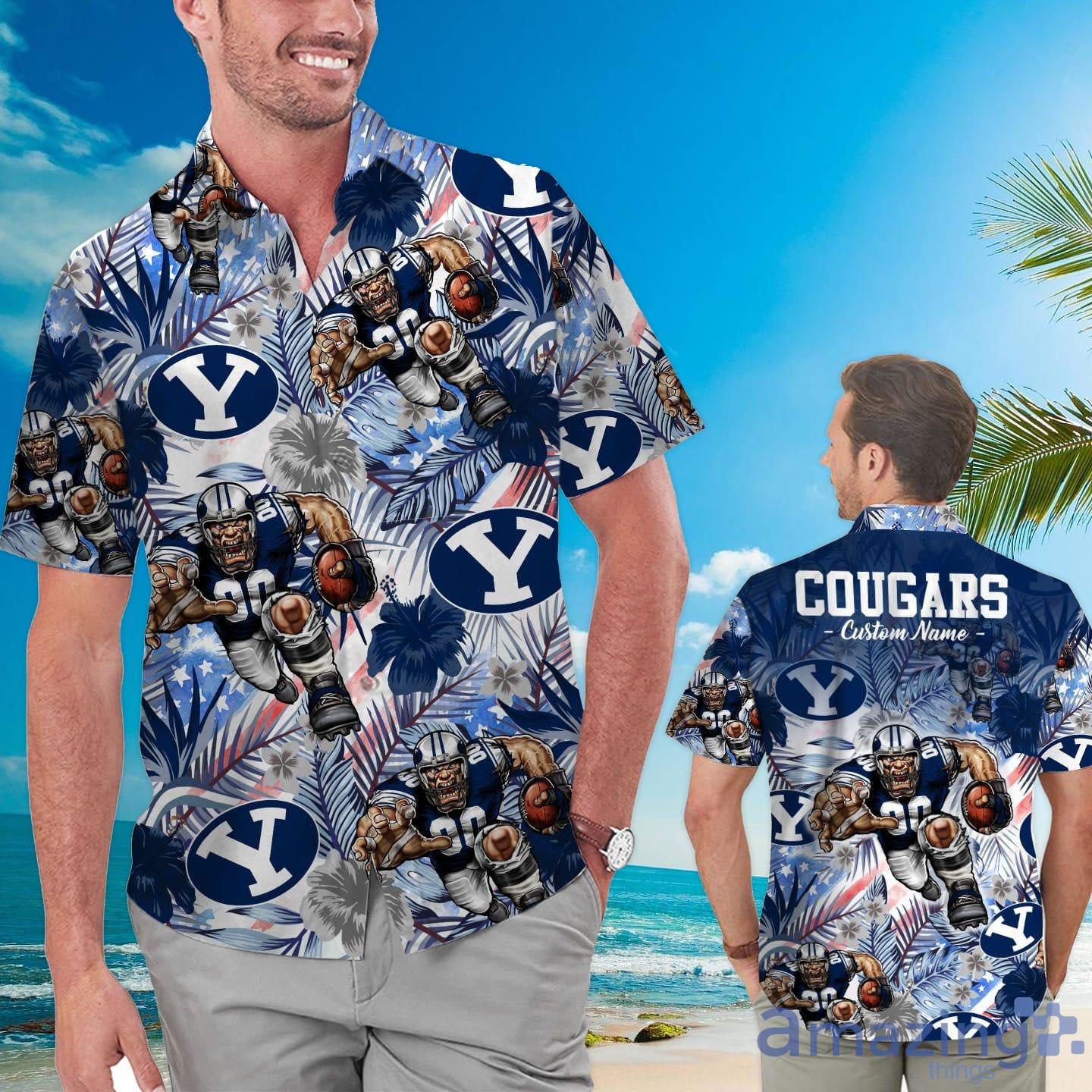 BYU Cougars Tropical Floral Custom Name Aloha Hawaiian Shirt Product Photo 1