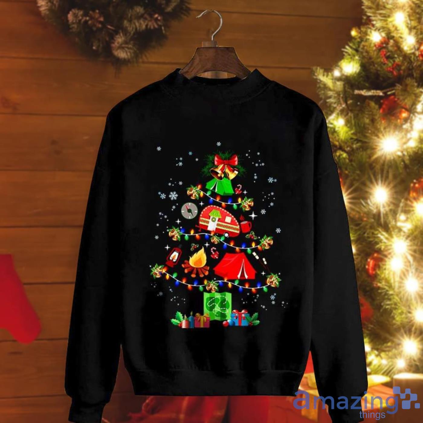 Camper Christmas Camping Xmas Tree Fire-Camp Colorful Light Gift Season Christmas Sweatshirt Product Photo 1