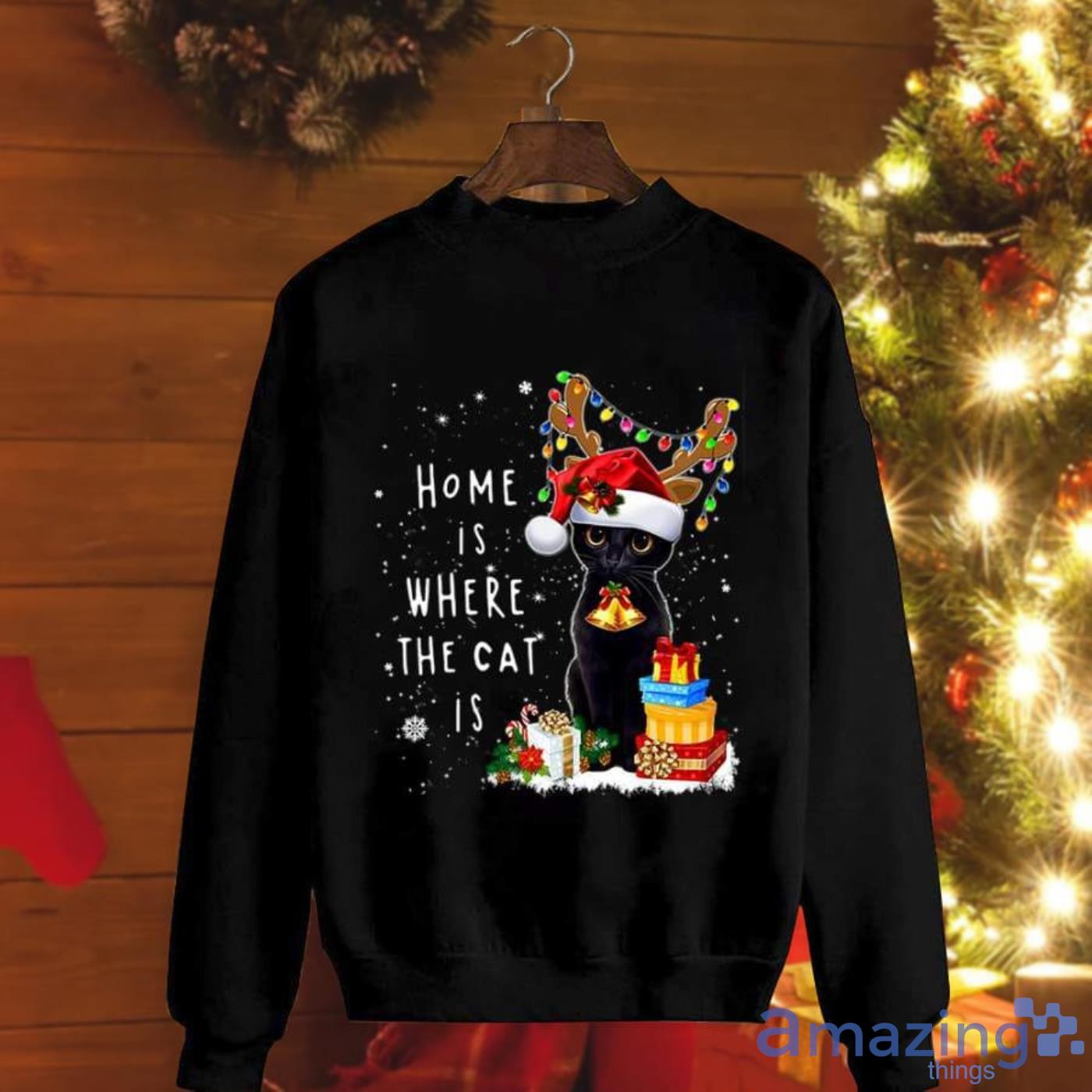Cat Home Is Where The Cat Is Cat Deer Lees Gift Snow Christmas Sweatshirt Product Photo 1