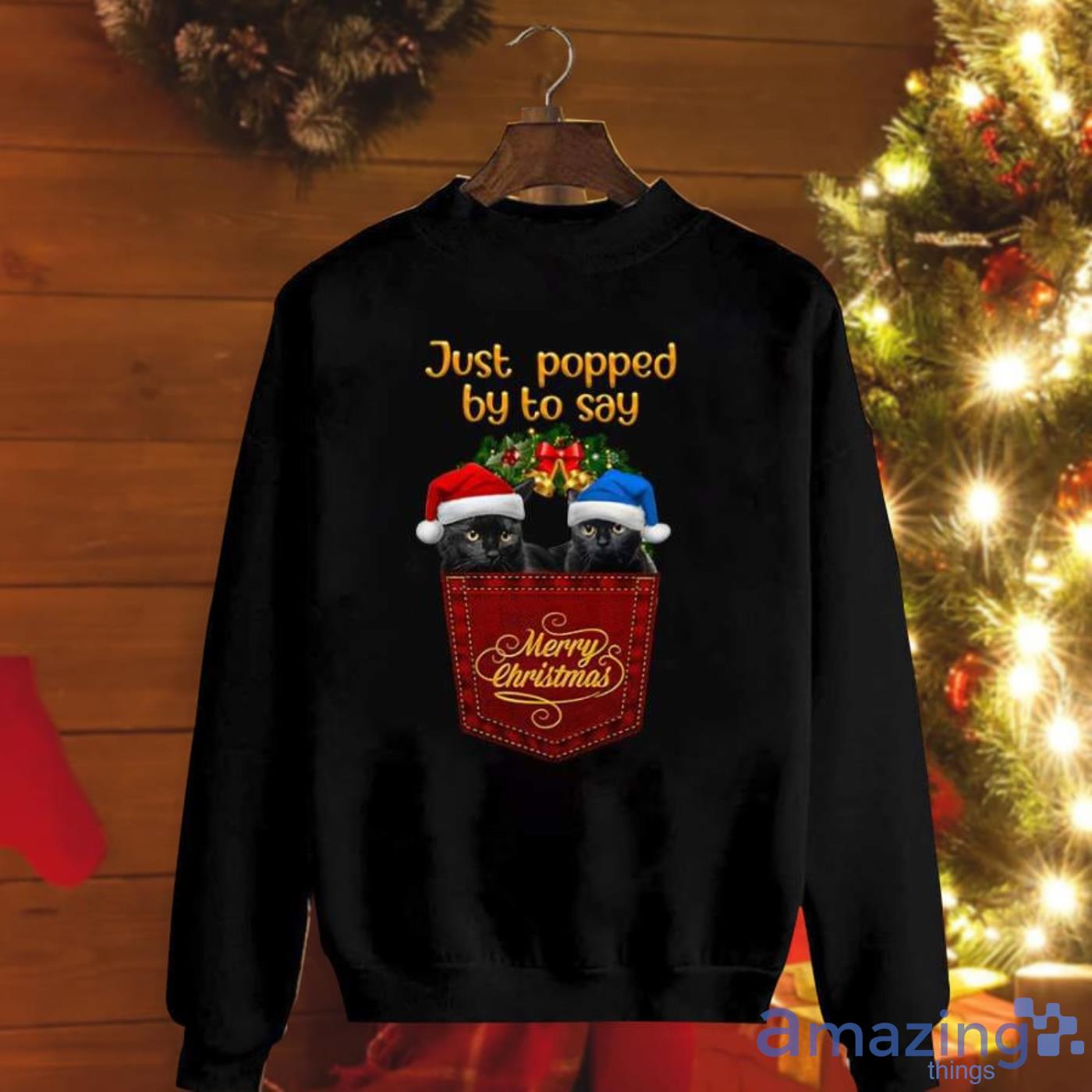 Cat Just Popped By To Say Wreath Christmas Sweatshirt Product Photo 1