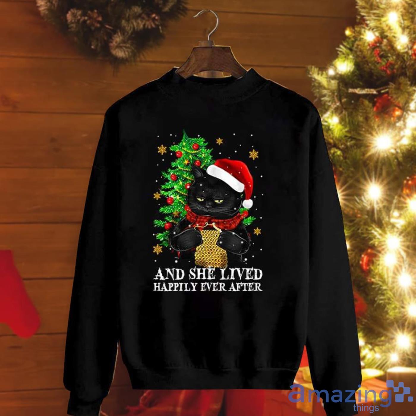 Cat Santa And She Lived Happily Ever After Christmas Tree Christmas Sweatshirt Product Photo 1