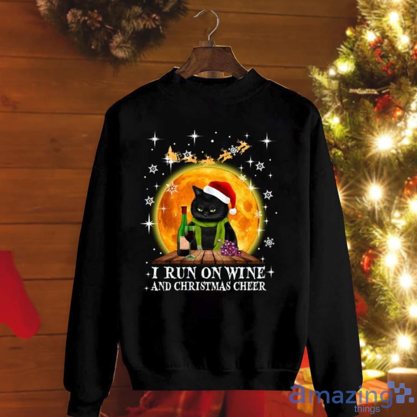 Cat Santa Hat I Run On Wine And Christmas Cheer Wine World Reindeer Snow Christmas Sweatshirt Product Photo 1