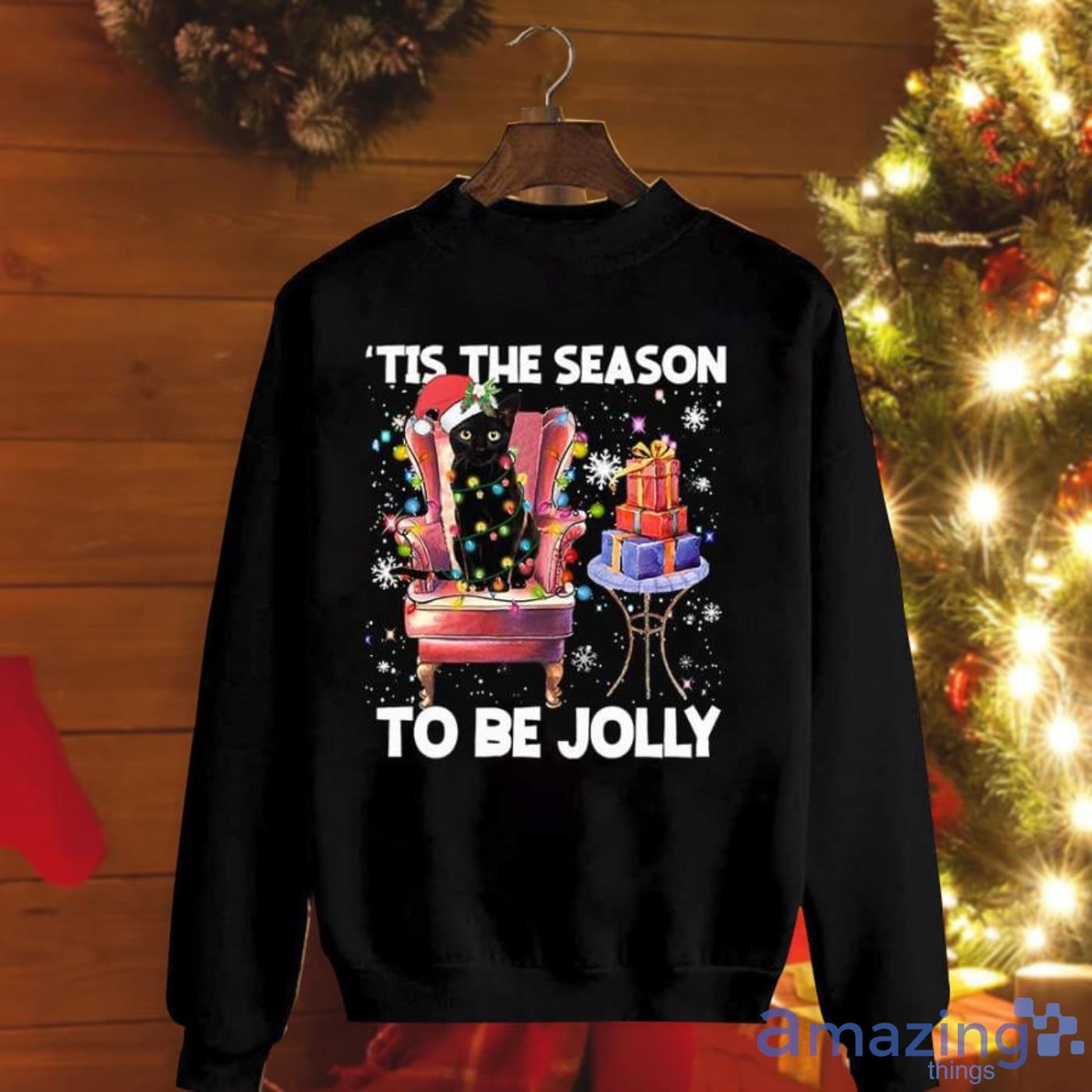 Cat Santa Led ’tis The Season To Be Jolly Gifts Snow Christmas Sweatshirt Product Photo 1