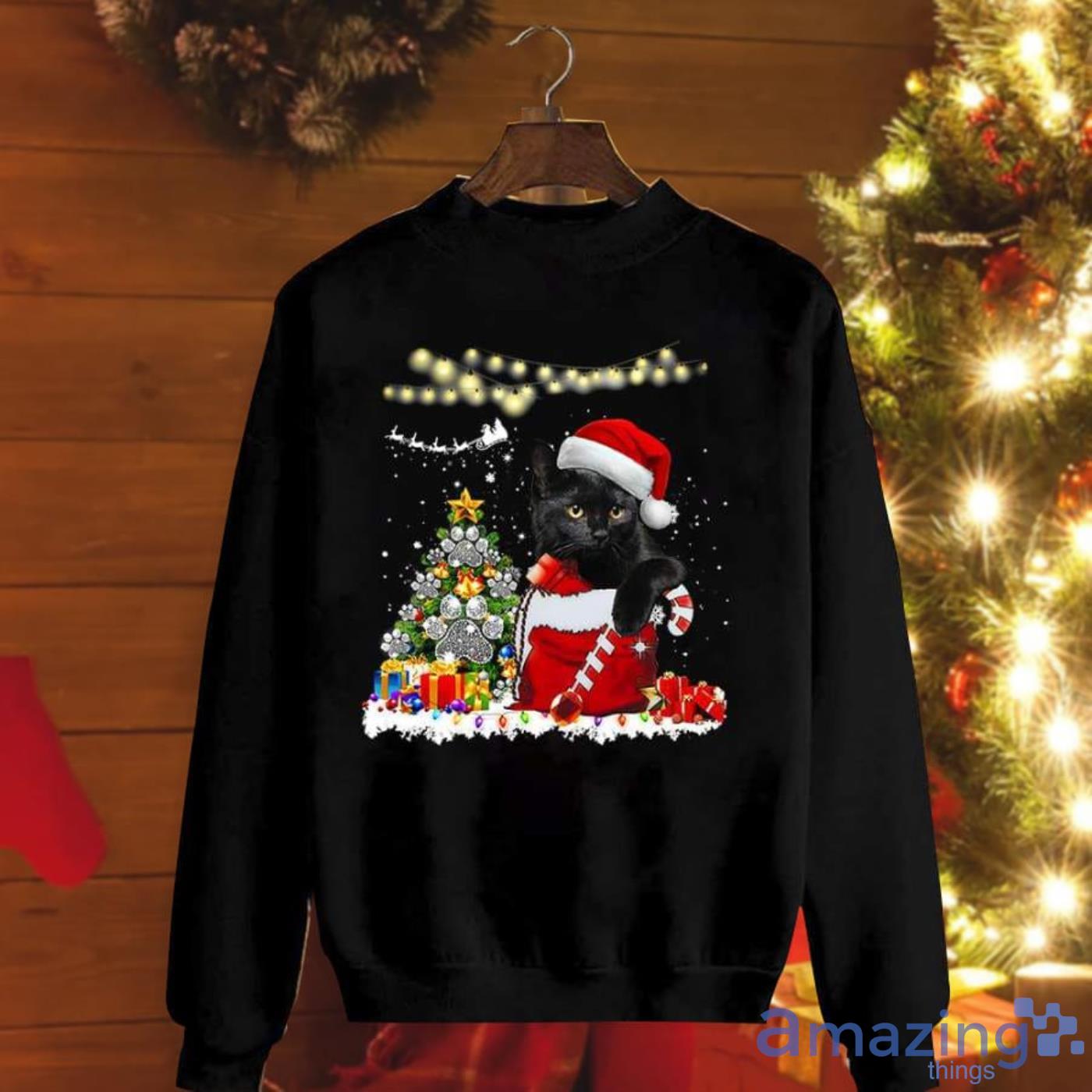 Cat Snata Light Xmas Tree Gifts Christmas Sweatshirt Product Photo 1