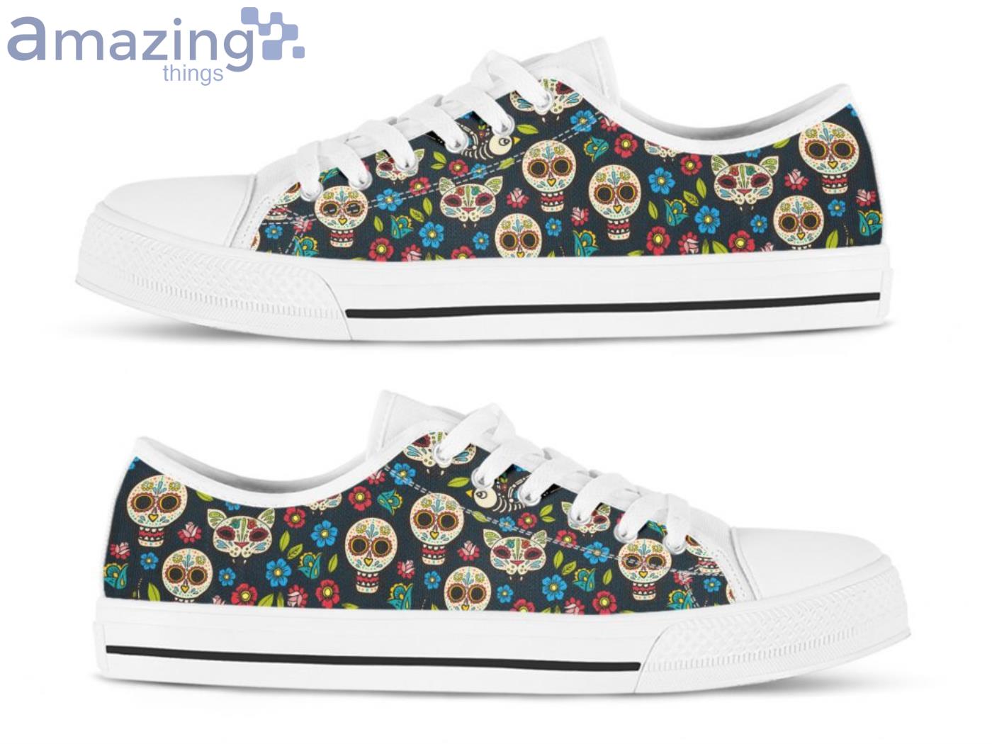 Cat Sugarskull Pattern Low Top Shoes image Cat Sugarskull Pattern Low Top Shoes Product Photo 2